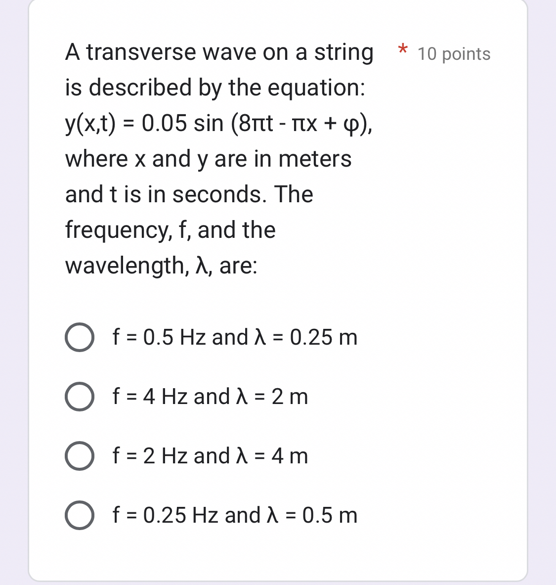 A transverse wave on a string 1 0 points is