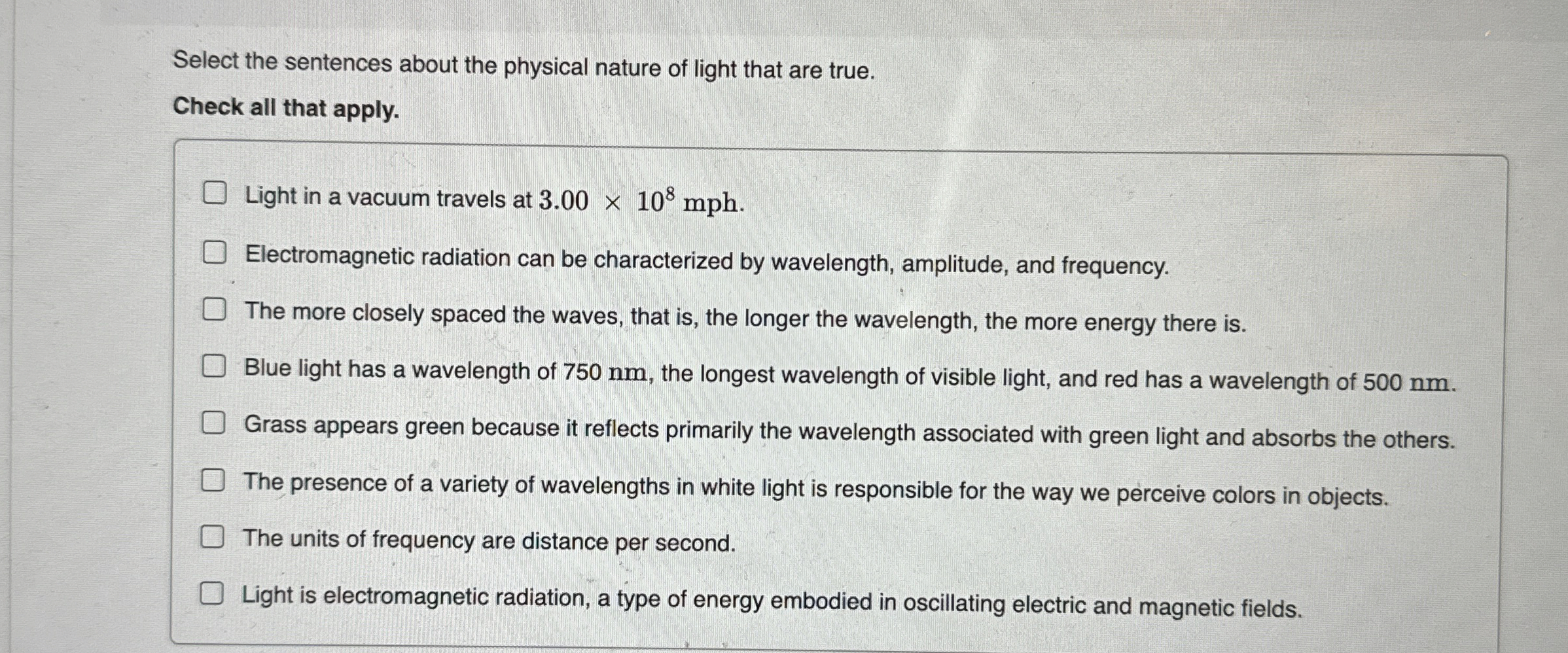 Select the sentences about the physical nature of