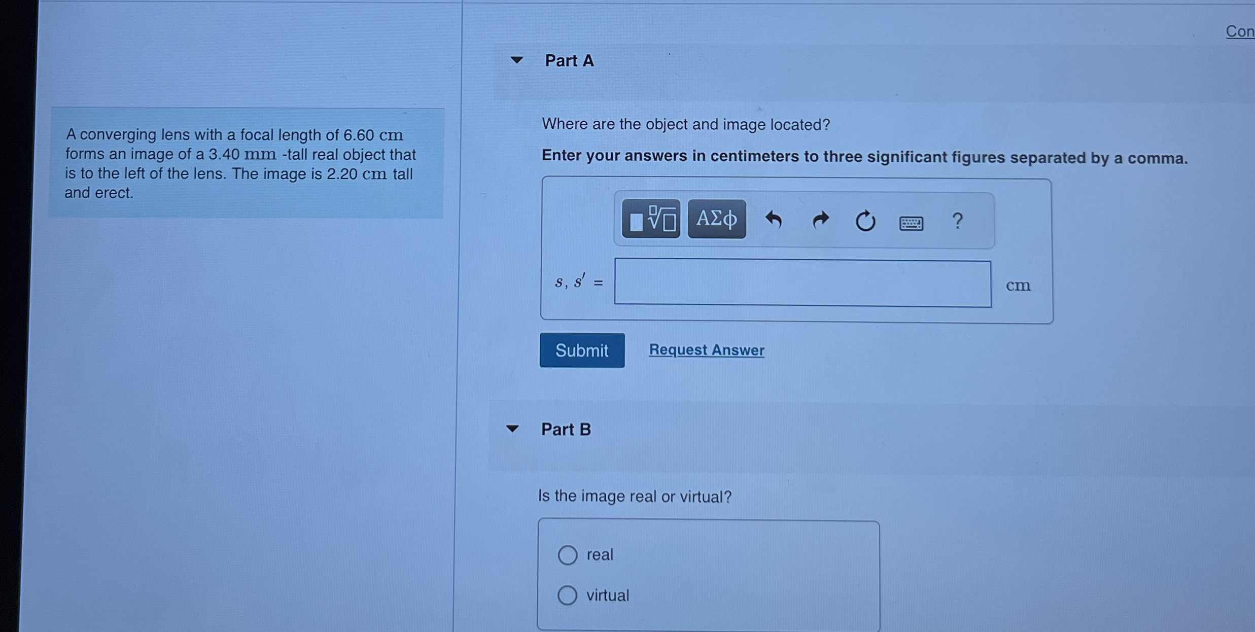 A converging lens with a focal length of 6 . 6 0