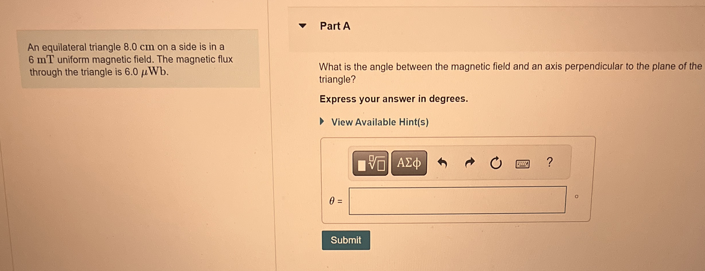 An equilateral triangle 8 . 0 cm on a side is in