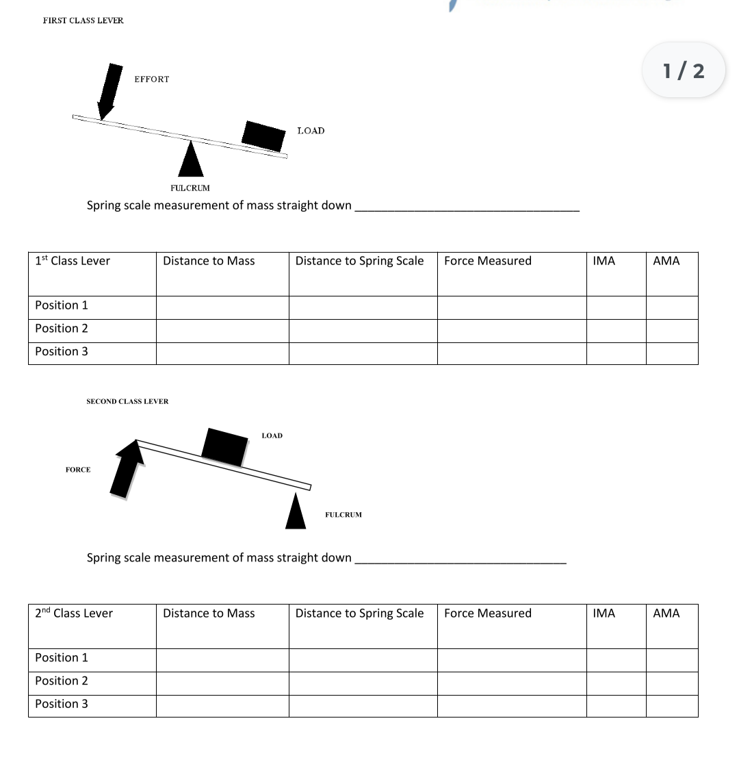 Spring scale measurement of mass straight down q
