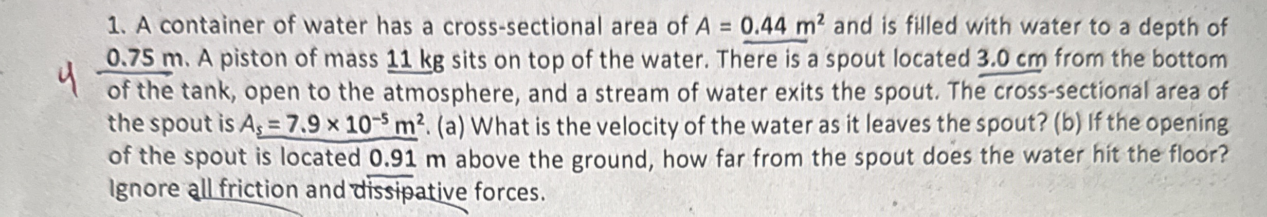 A container of water has a cross - sectional area