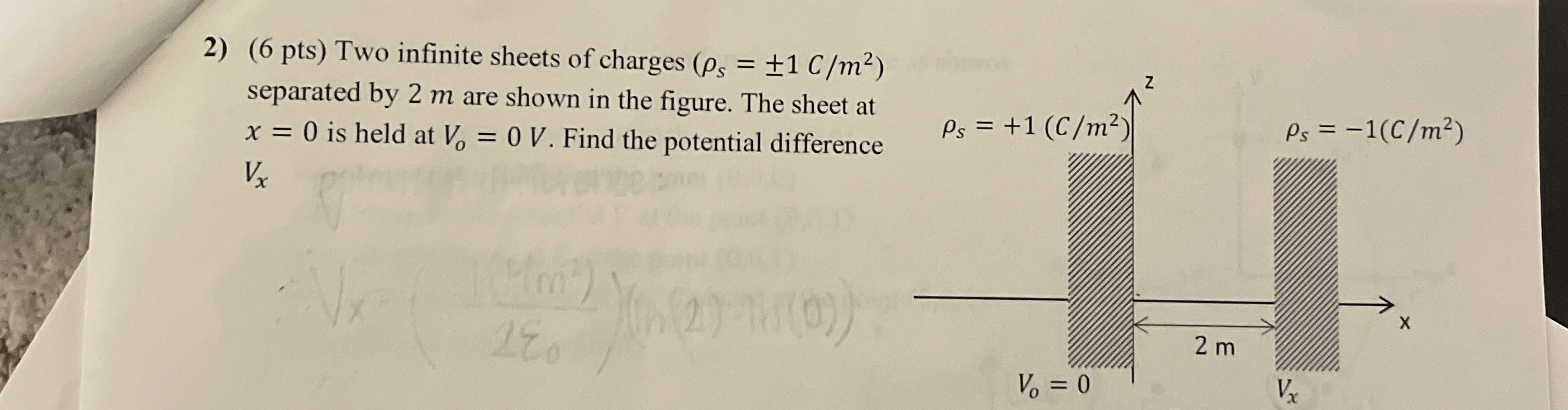 ( 6 pts ) Two infinite sheets of charges
