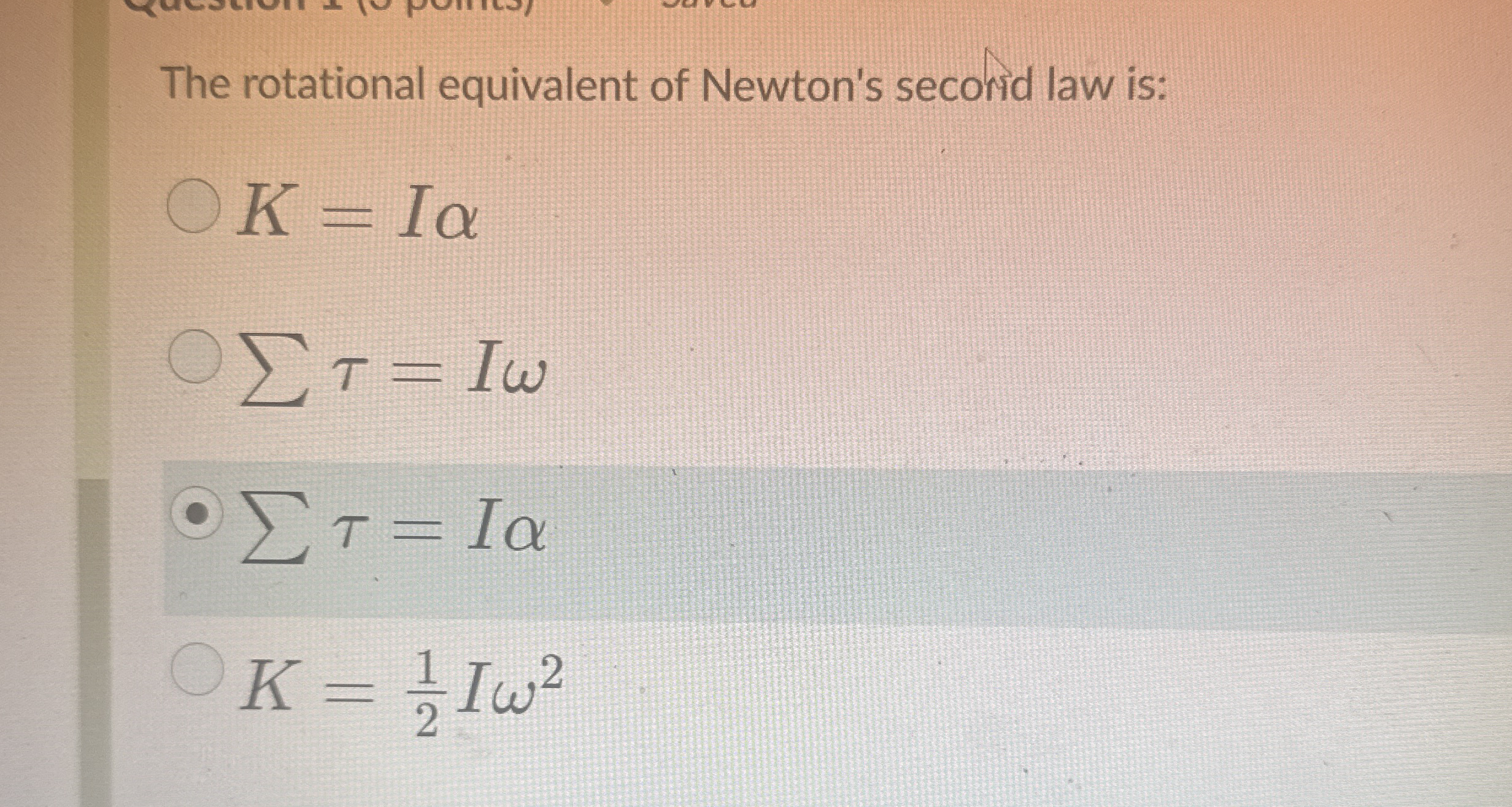 The rotational equivalent of Newton's secord law