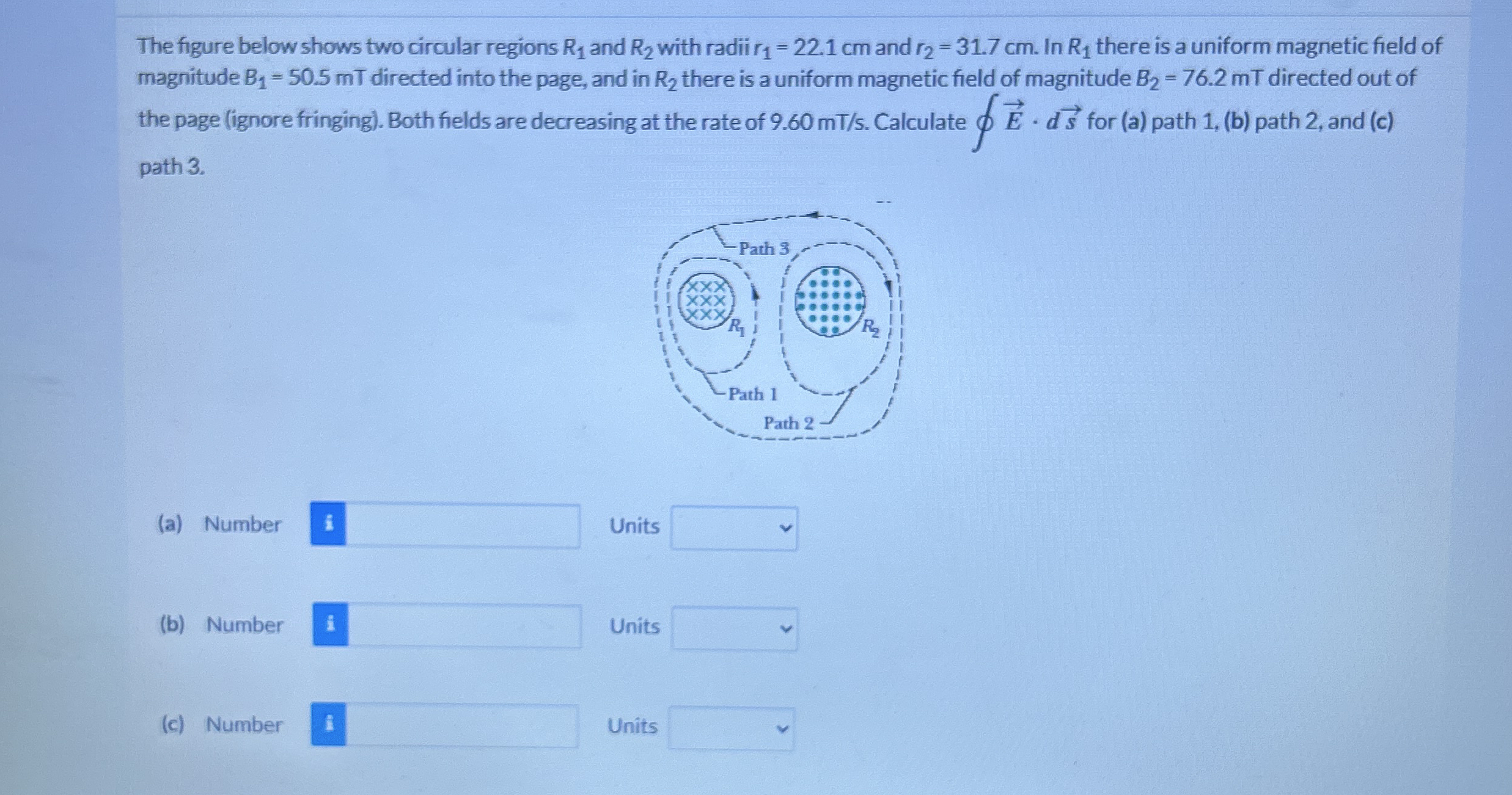 The figure below shows two circular regions R 1