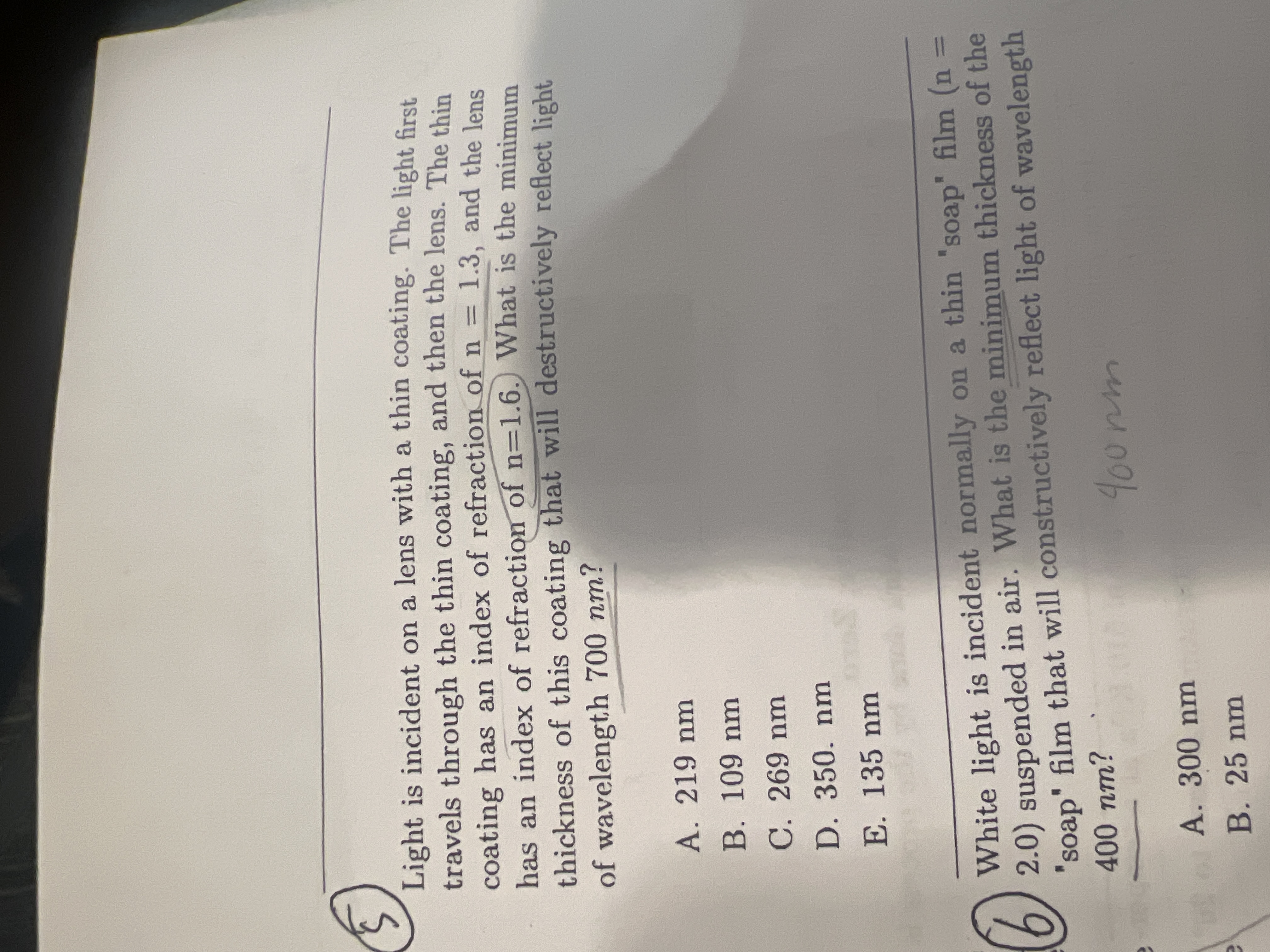 5 Light is incident on a lens with a thin