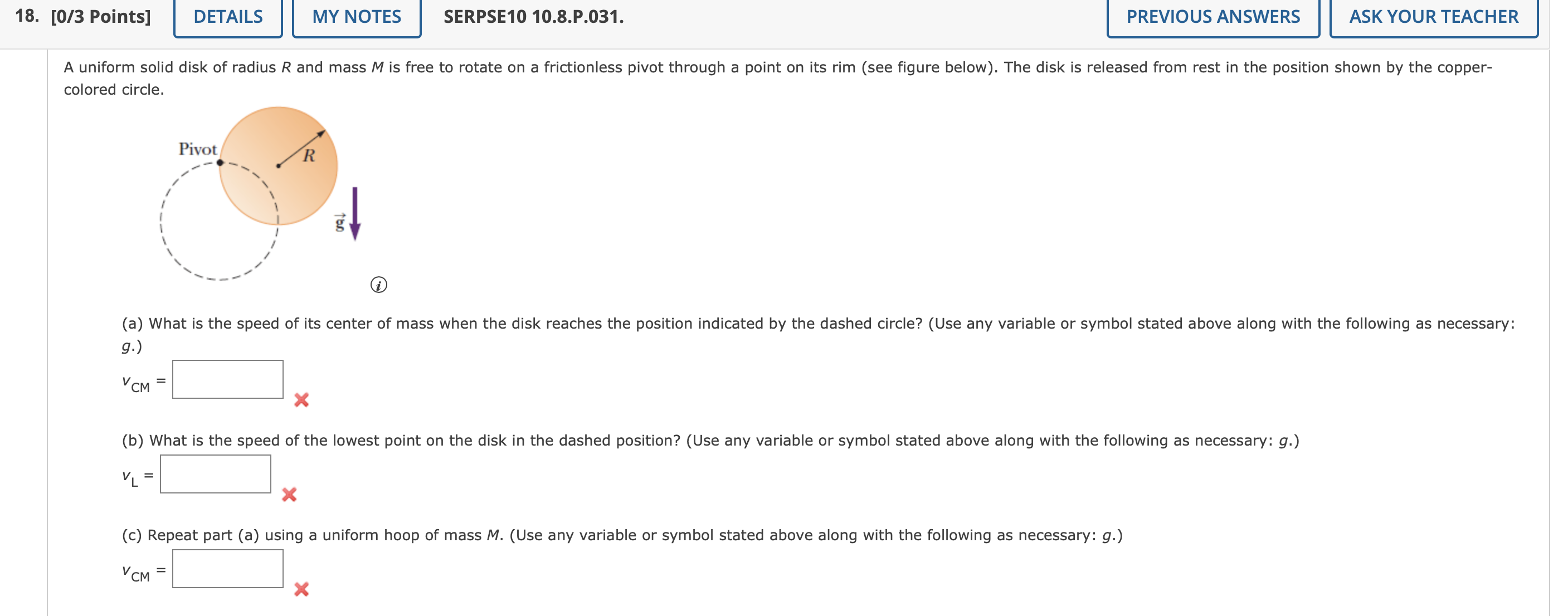 A uniform solid disk of radius \ ( R \ ) and mass