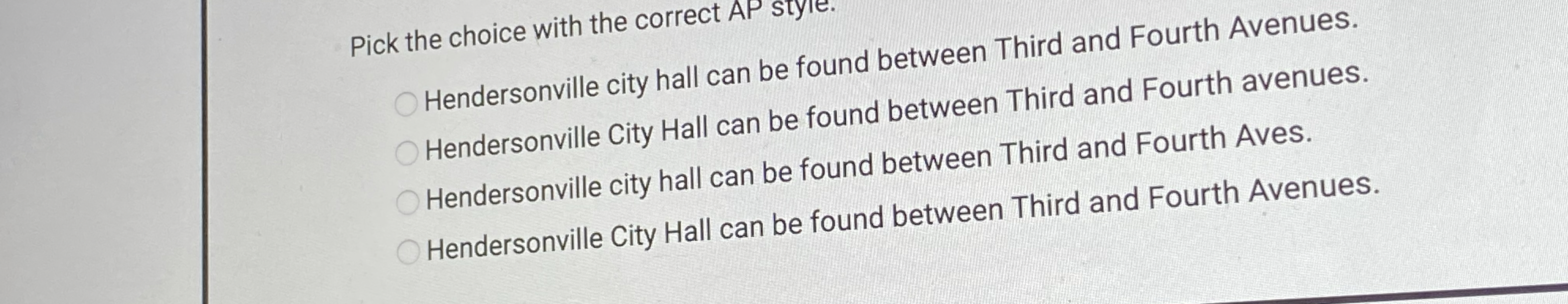 Pick the choice with the correct AP style.