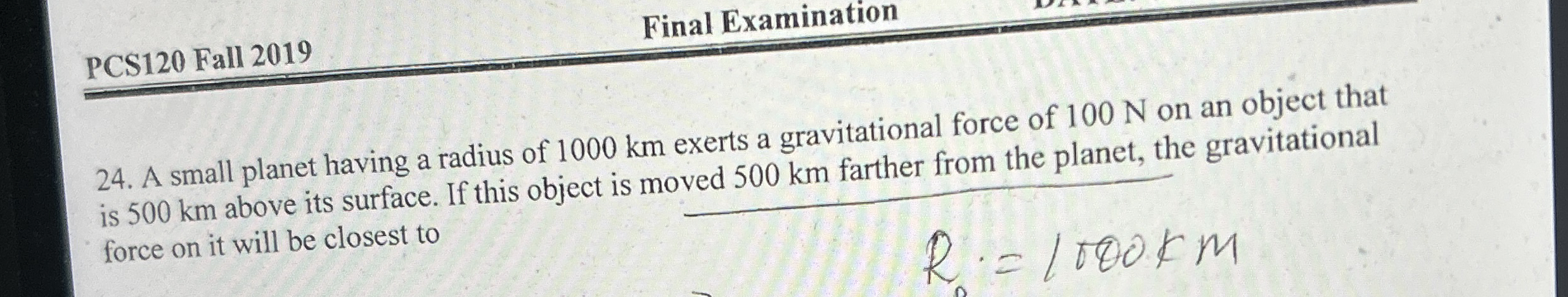 PCS 1 2 0 Fall 2 0 1 9 Final Examination 2 4 . A