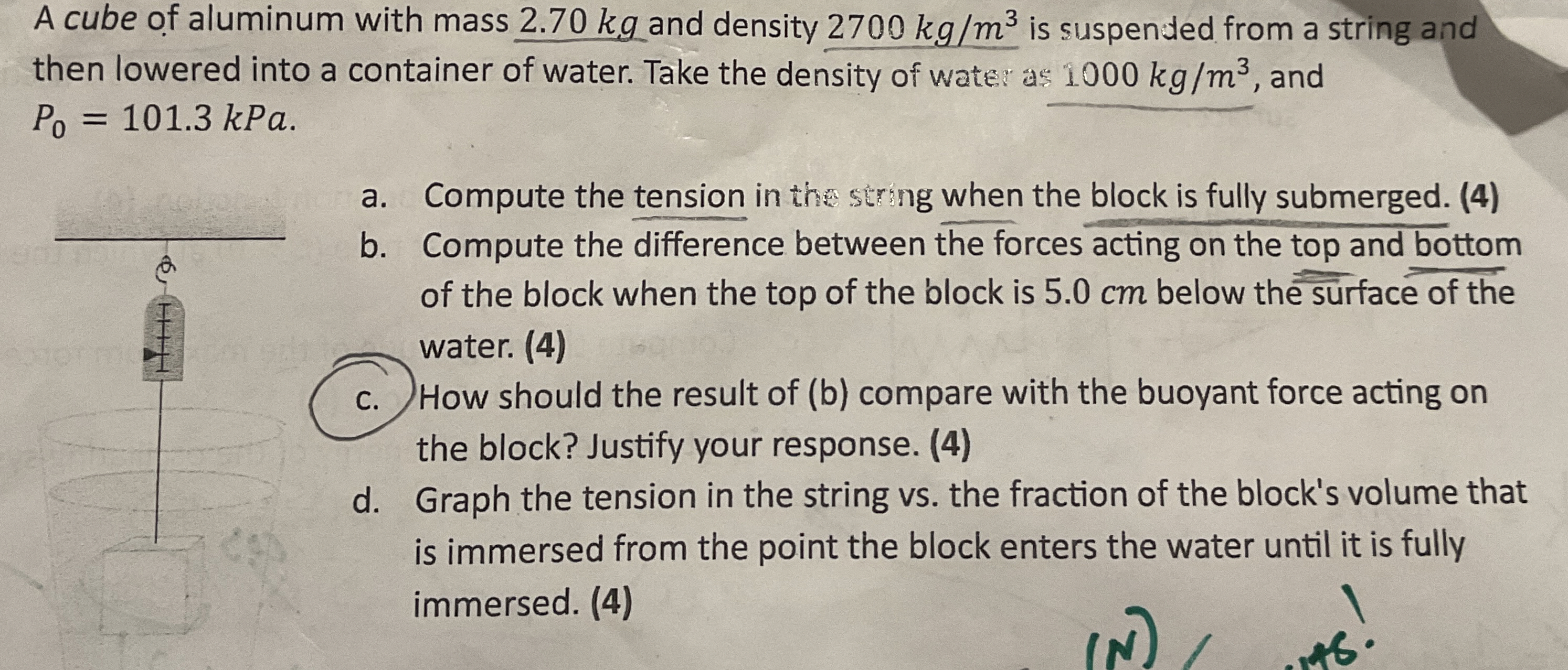 A cube of aluminum with mass 2 . 7 0 kg and