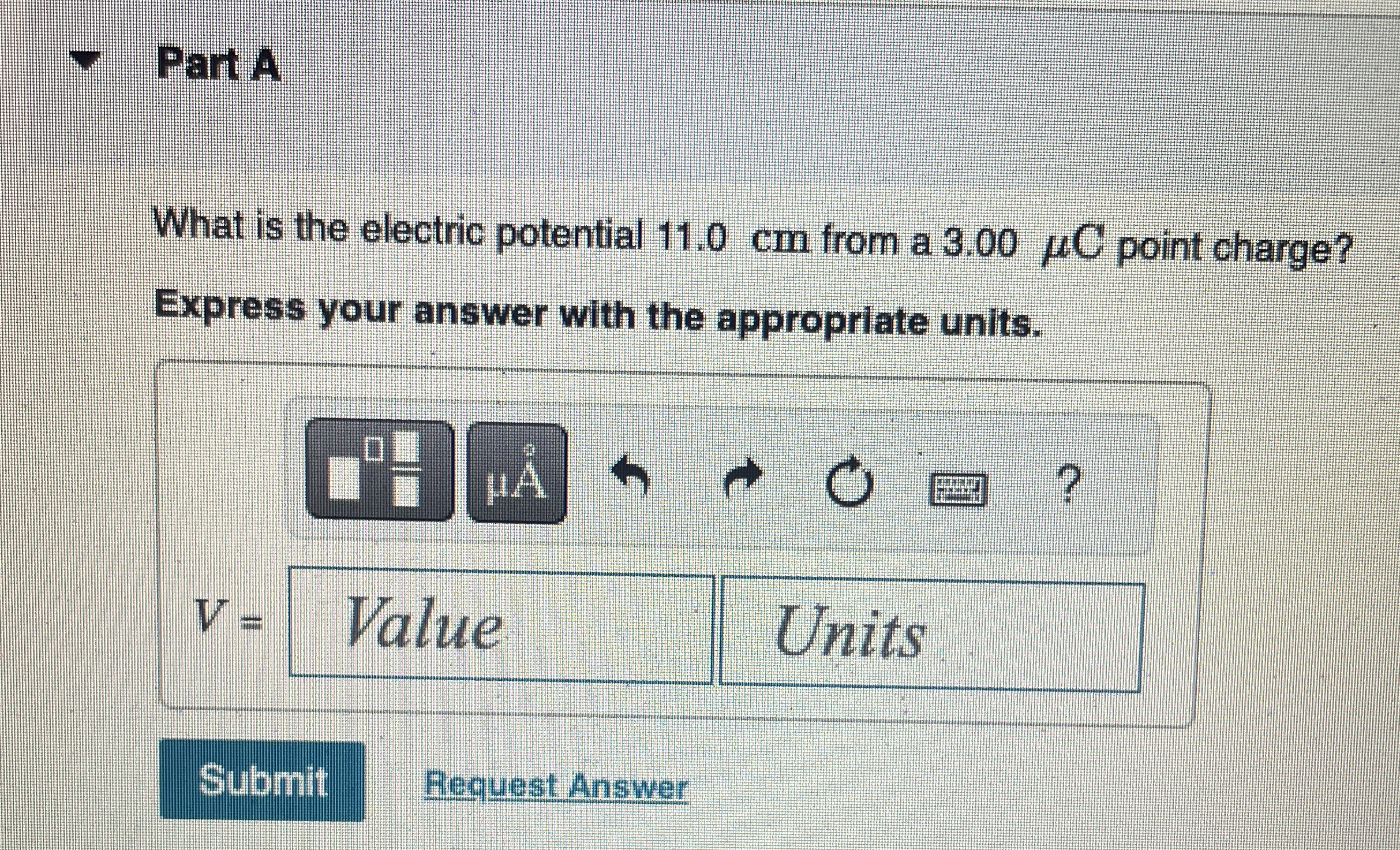 Part A What is the electric potential 1 1 . 0 cm