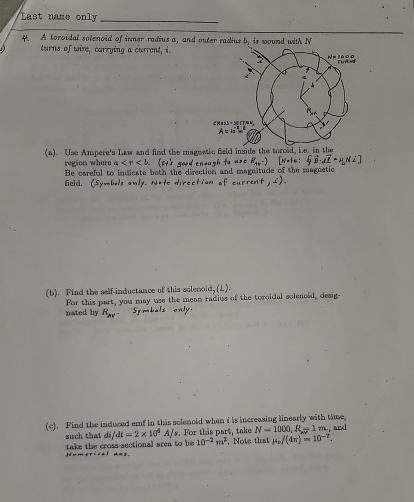 Last nate only 4 . A toroidal solenoid of thener