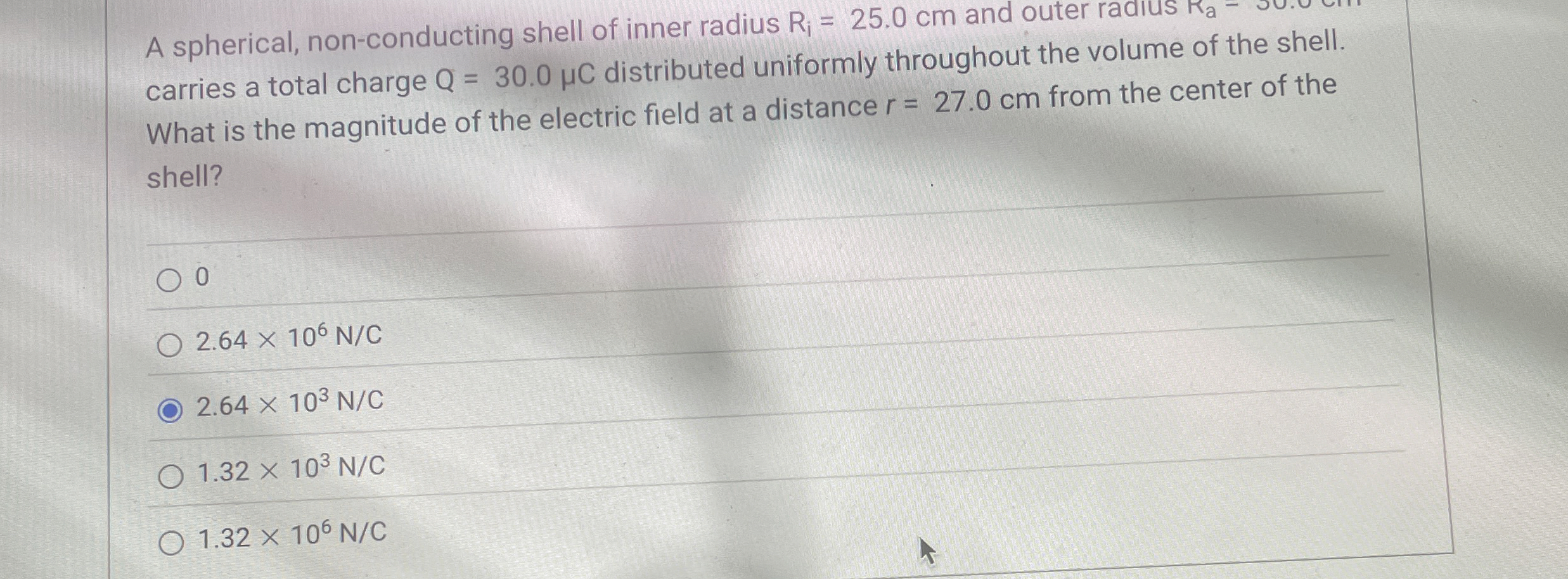 A spherical, non - conducting shell of inner