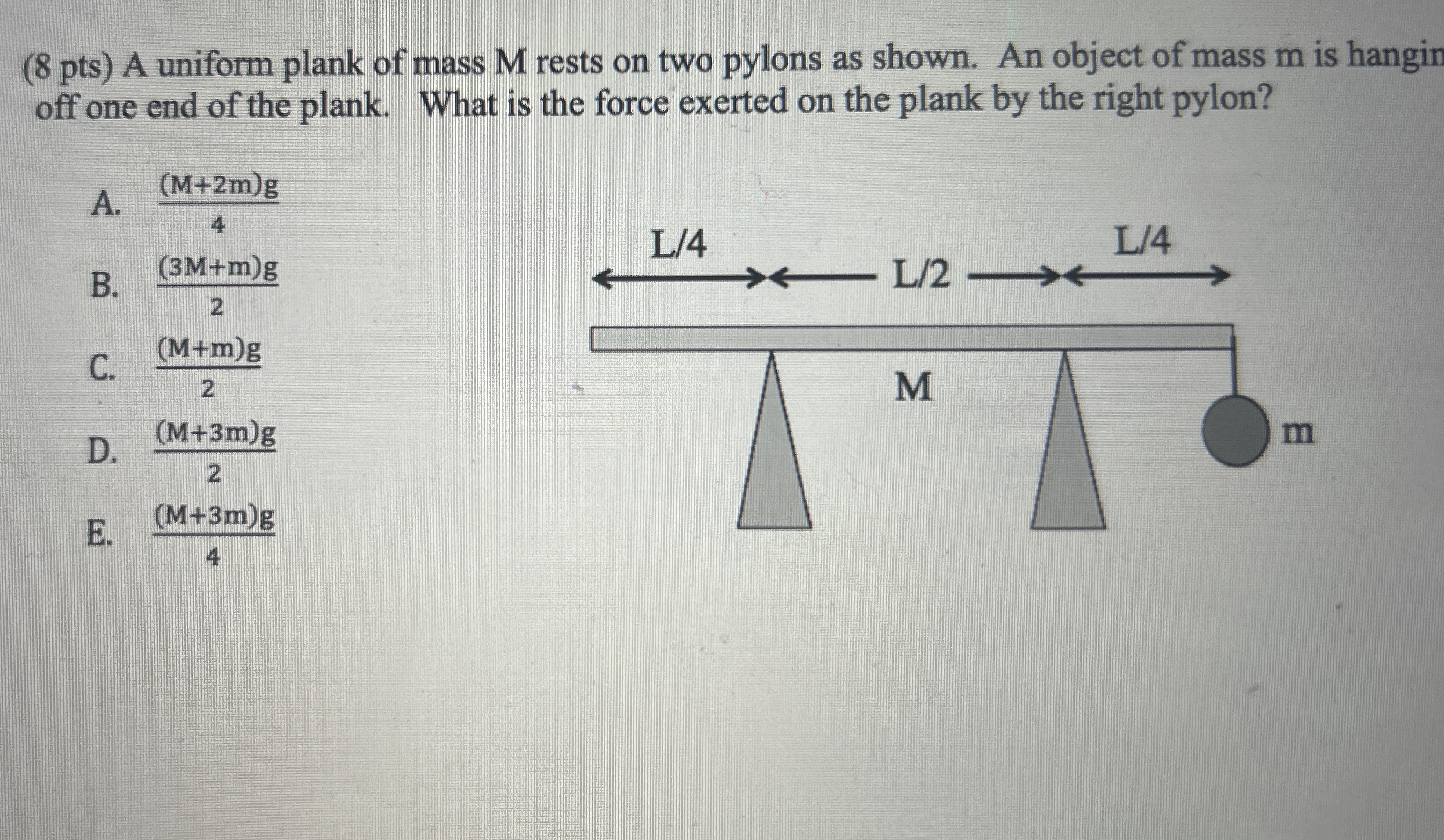 ( 8 pts ) A uniform plank of mass M rests on two
