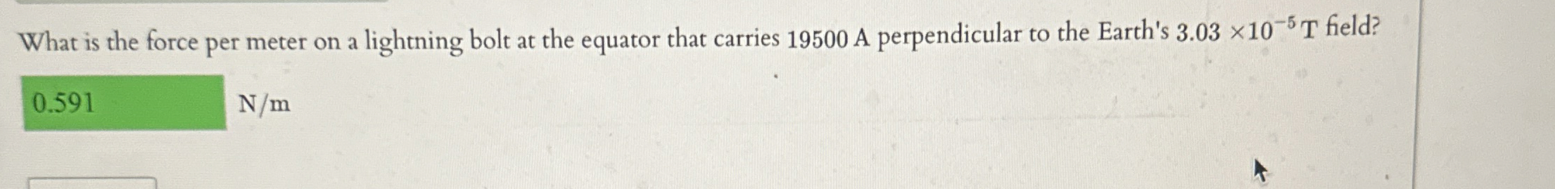 What is the force per meter on a lightning bolt