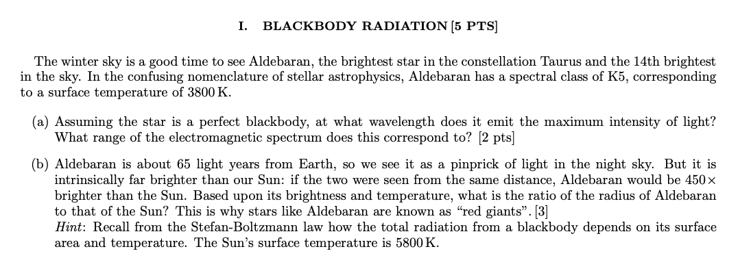 I. BLACKBODY RADIATION [ 5 PTS ] The winter sky