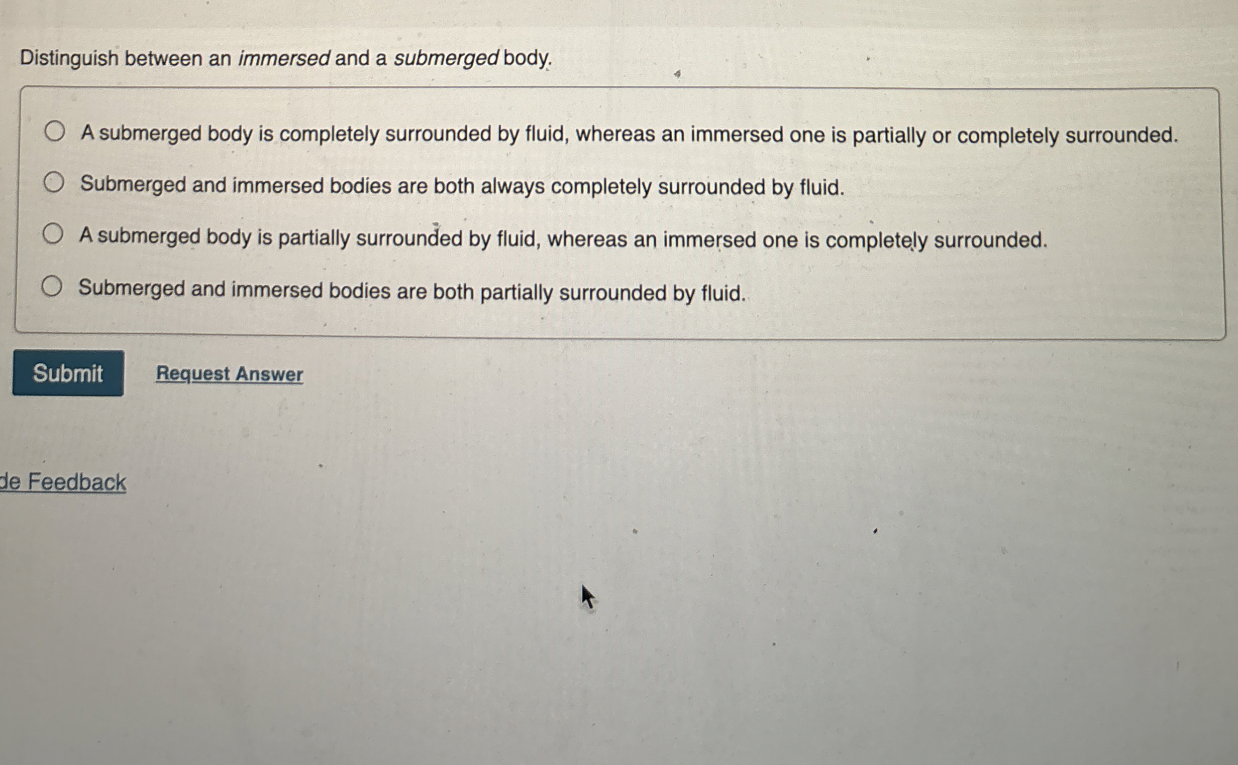 Distinguish between an immersed and a submerged
