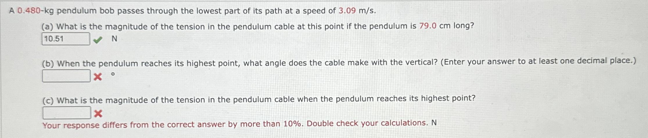 A 0 . 4 8 0 - k g pendulum bob passes through the