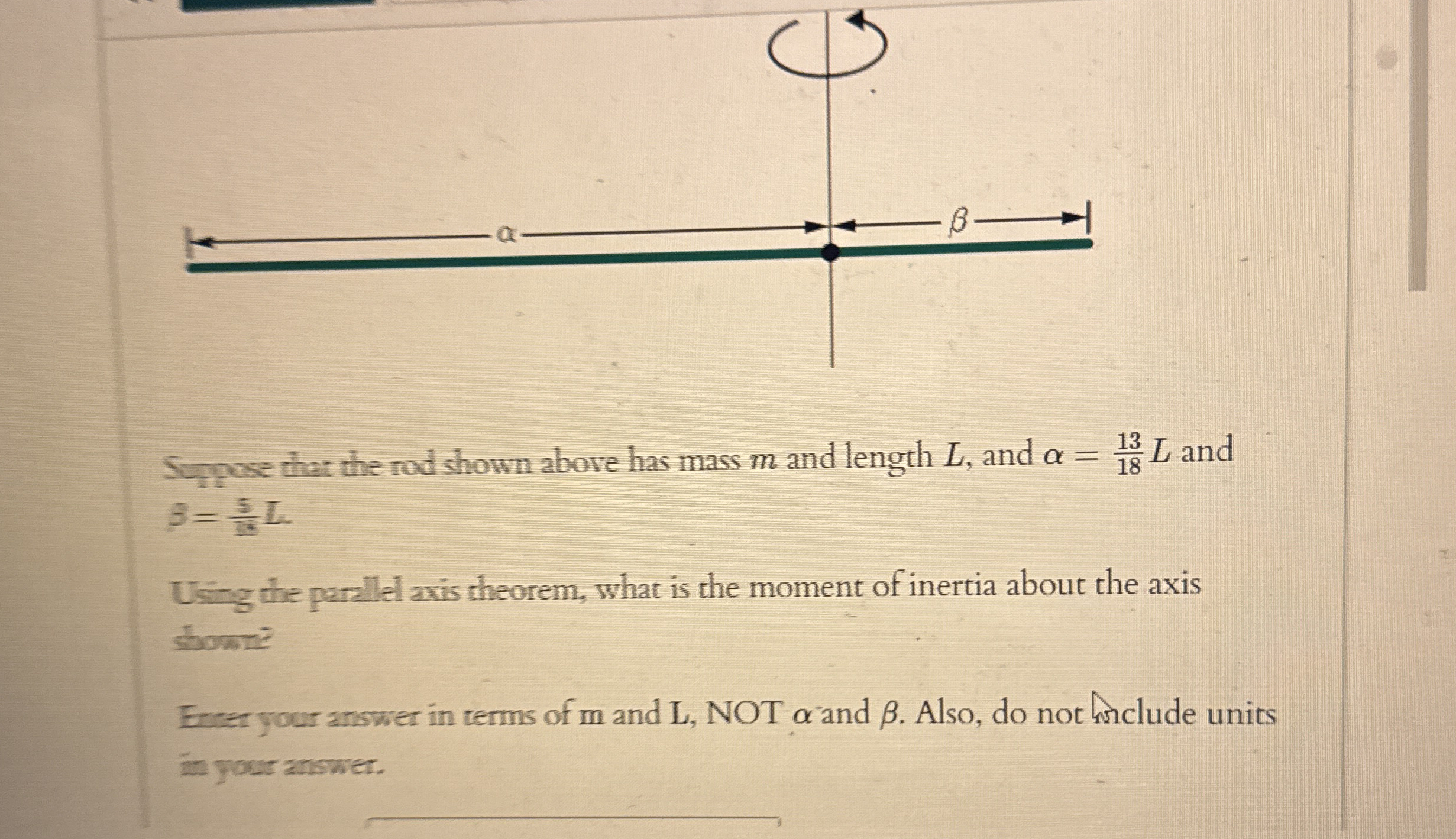Suppose that the rod shown above has mass m and