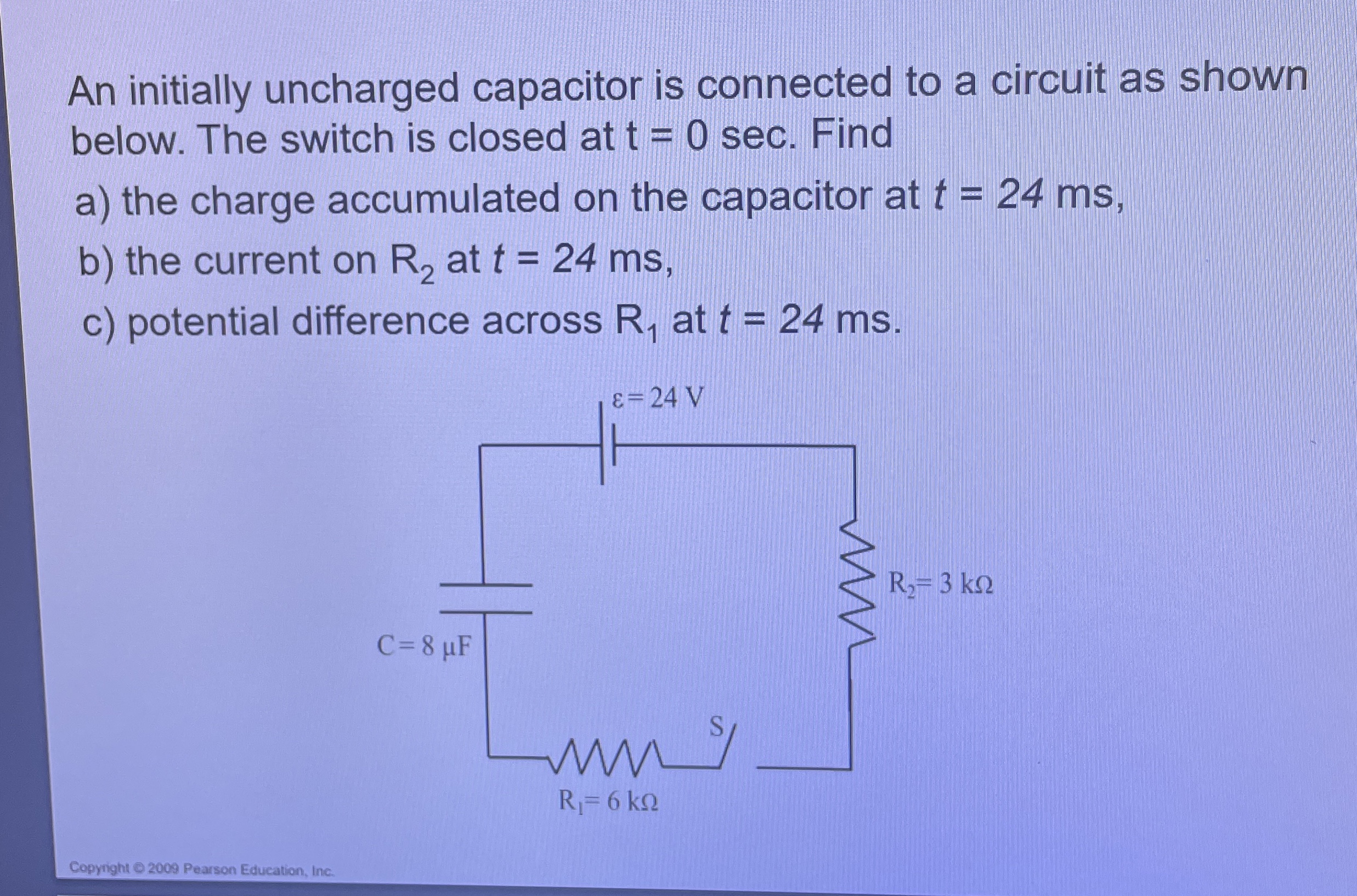 An initially uncharged capacitor is connected to