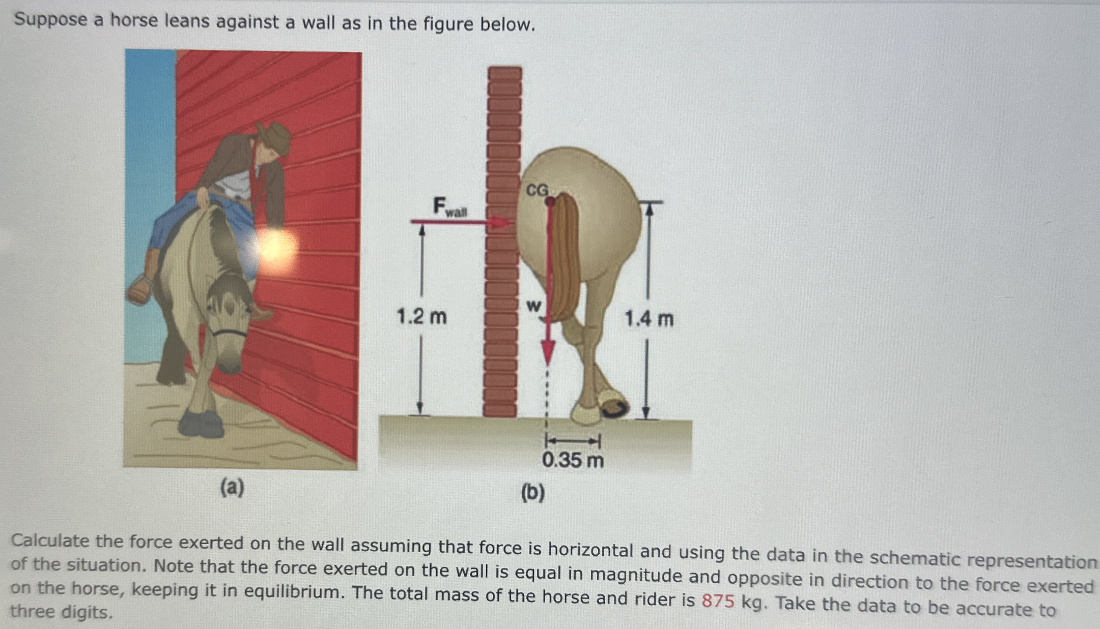 Suppose a horse leans against a wall as in the