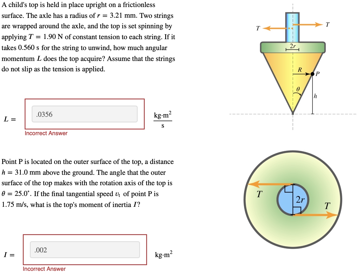 A child's top is held in place upright on a
