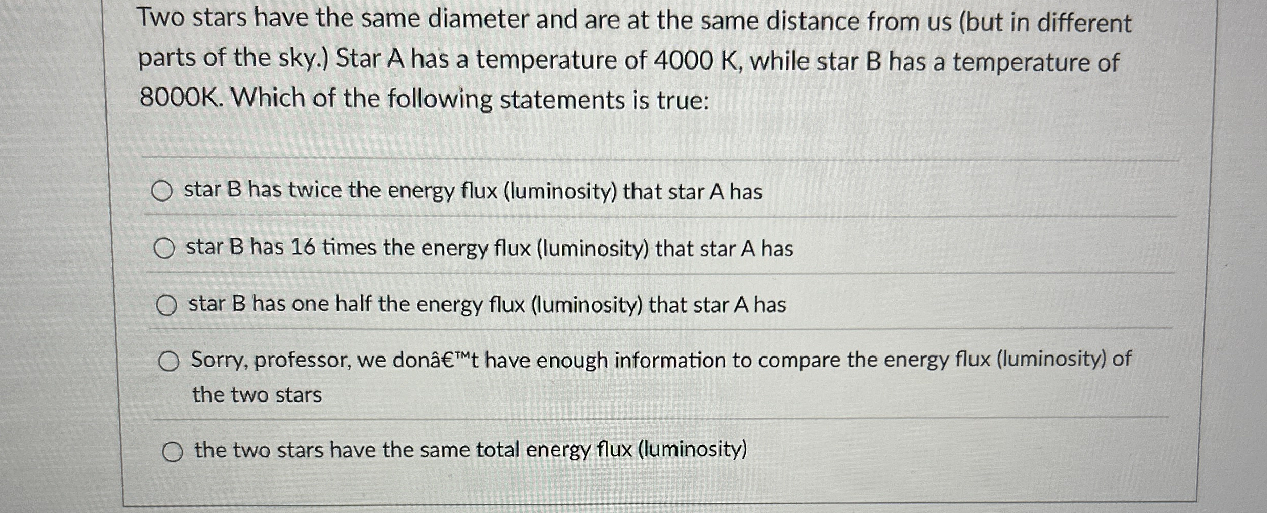 Two stars have the same diameter and are at the