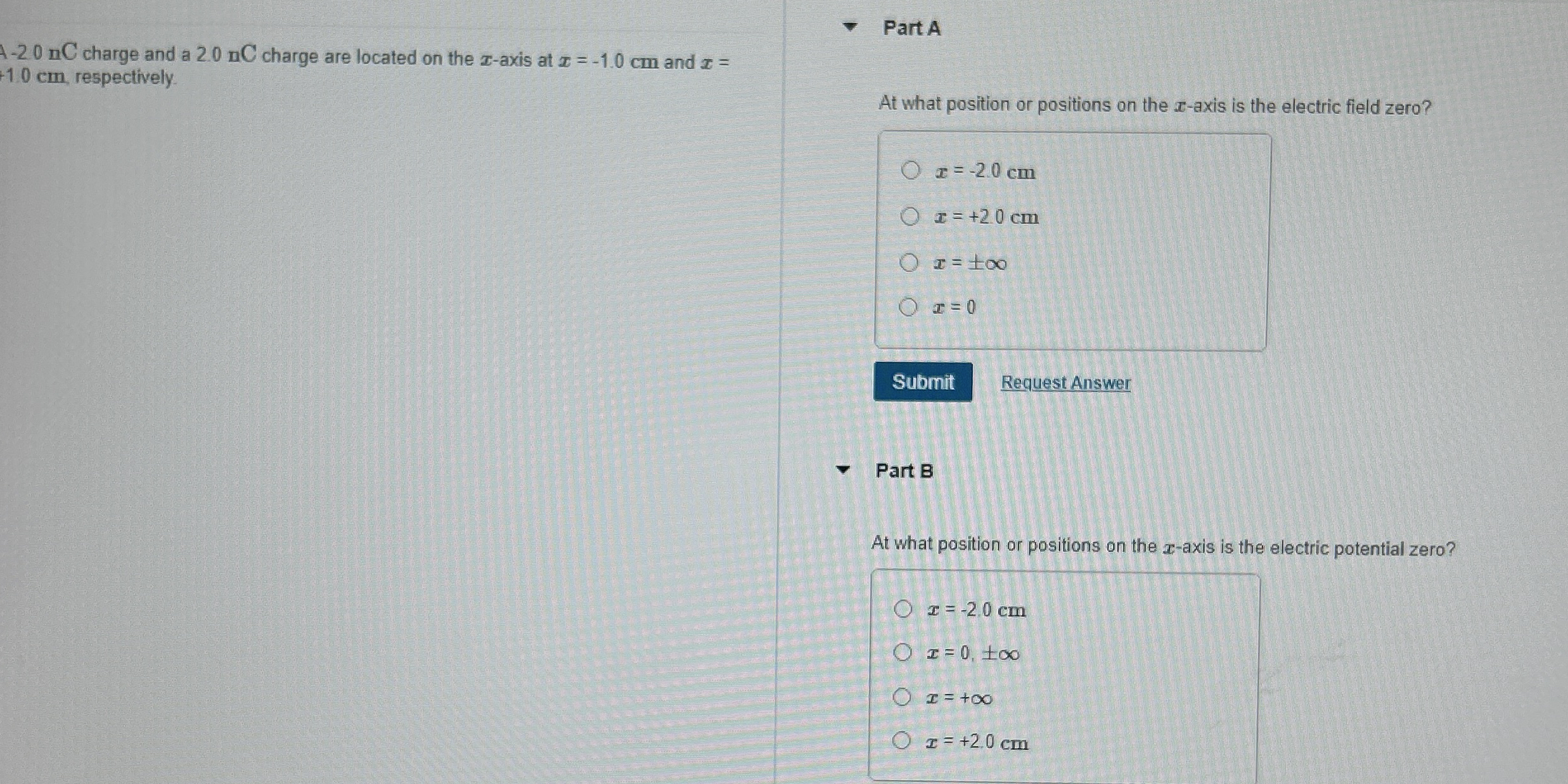 2 . 0 nC charge and a 2 . 0 nC charge are located