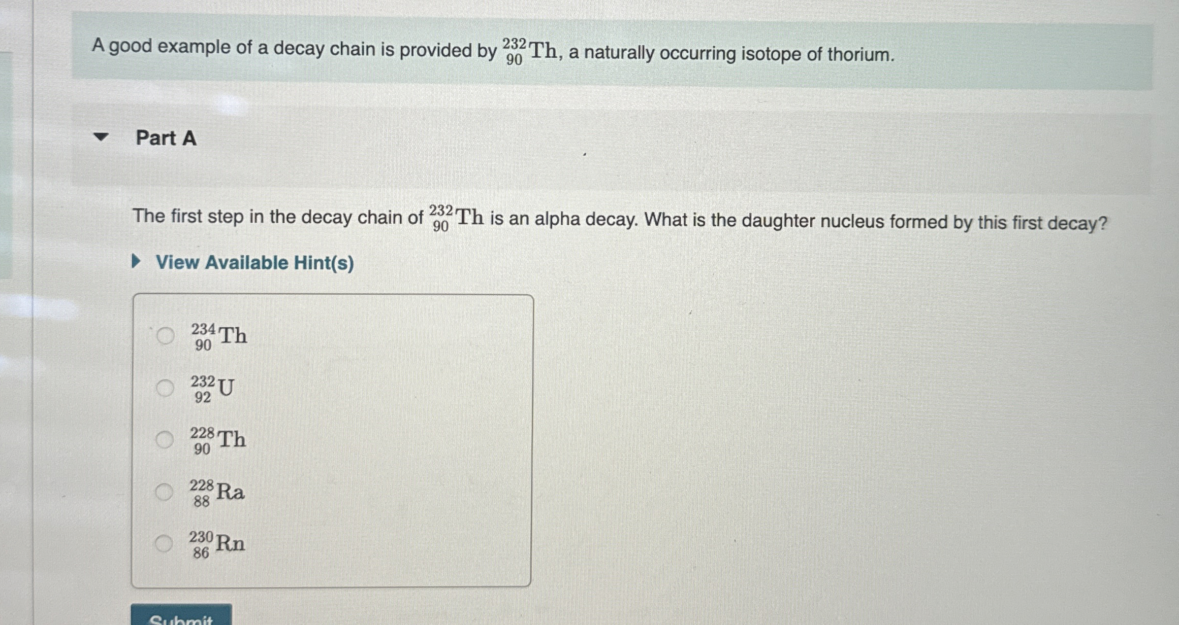 A good example of a decay chain is provided by ?