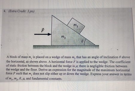 ( Extra Credit: 3 pts ) A block of mass m 1 is