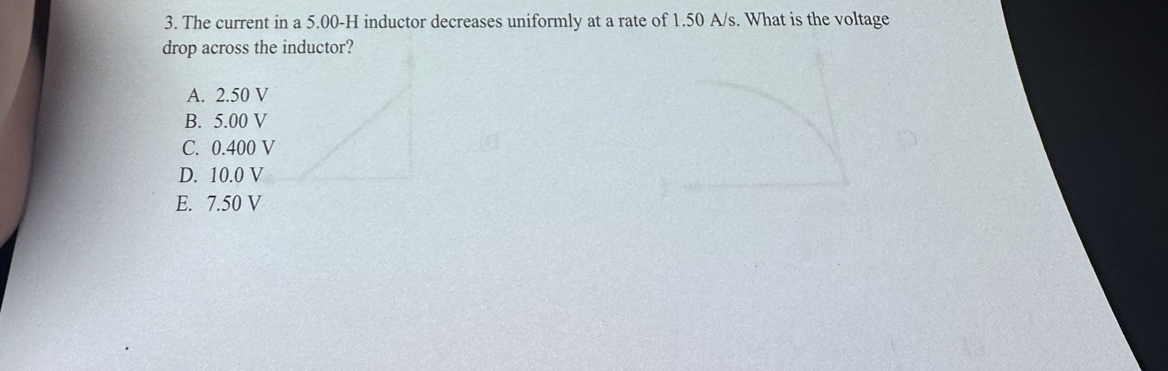 The current in a 5 . 0 0 - H inductor decreases