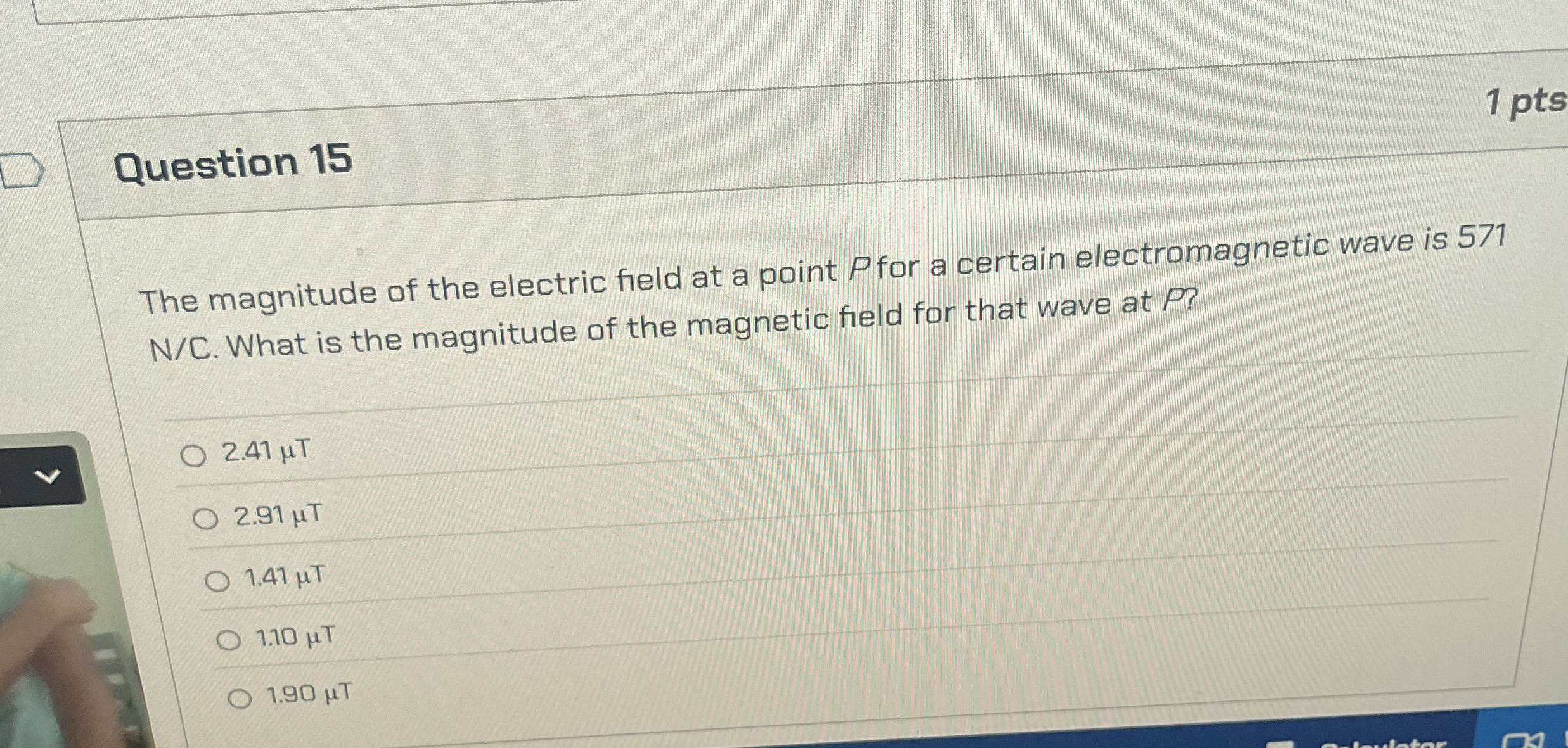 Question 1 5 The magnitude of the electric field