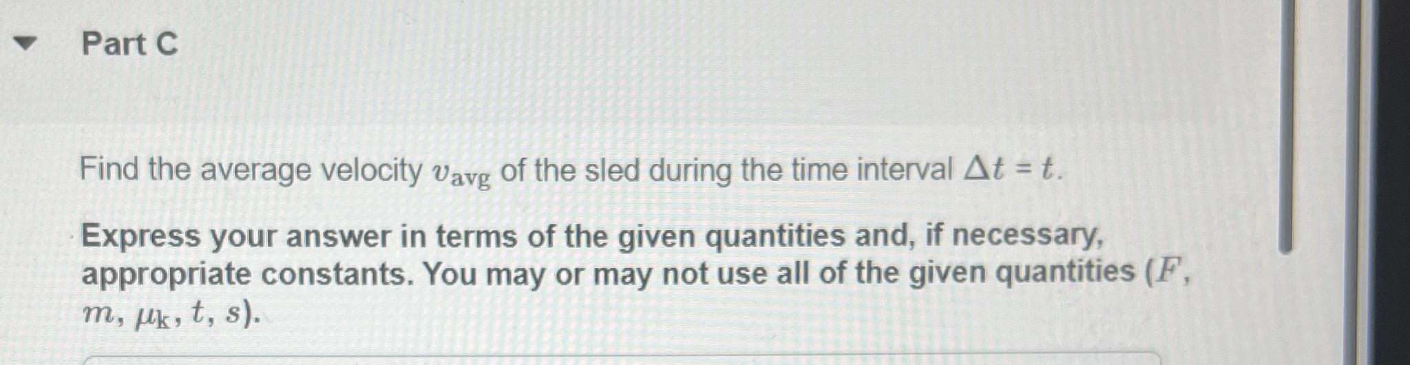 Part C Find the average velocity v a v g of the