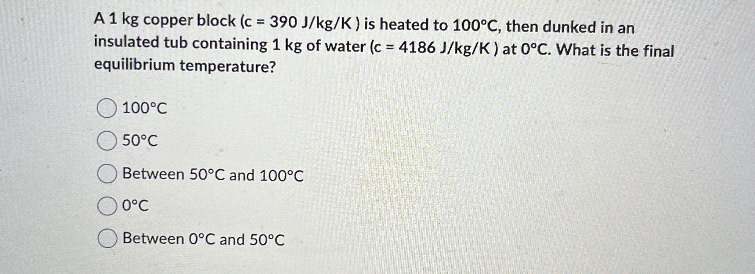 A 1 kg copper block ( c = 3 9 0 J k g K ) is