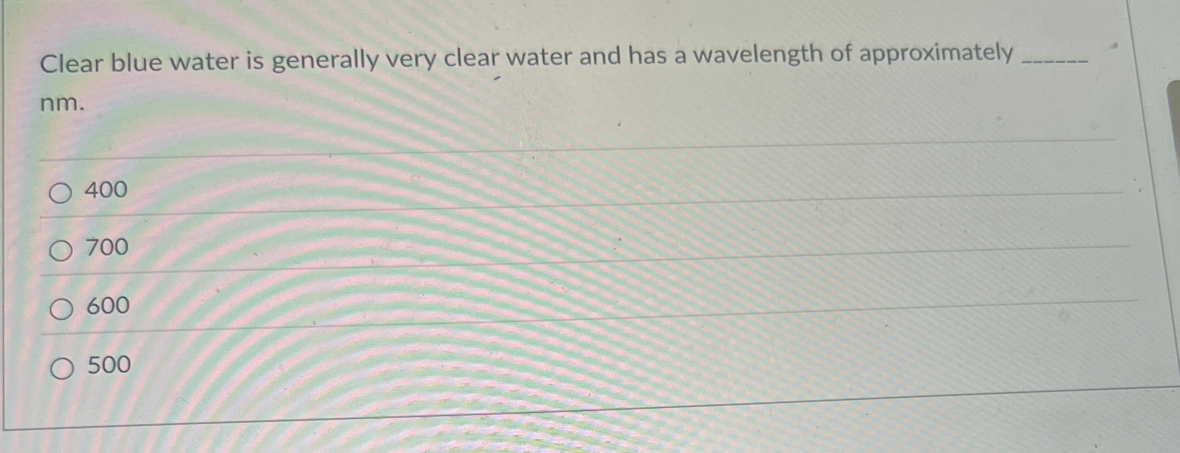 P Clear blue water is generally very clear water