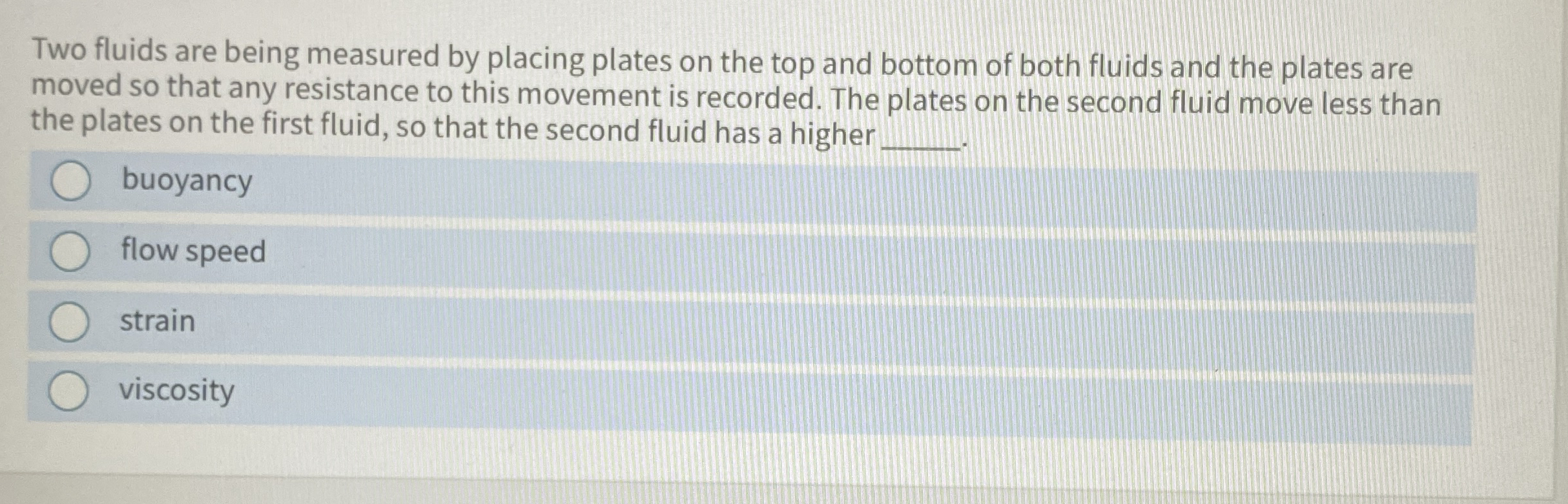 Two fluids are being measured by placing plates