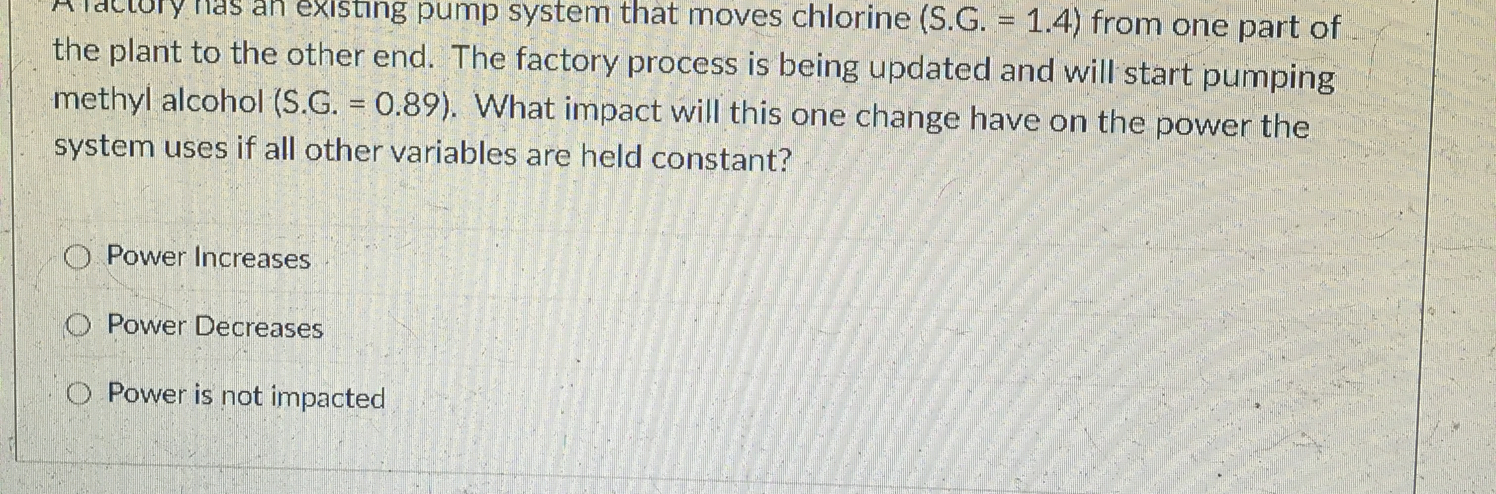 ( hat moves chlorine ( S . G . = 1 . 4 ) from one