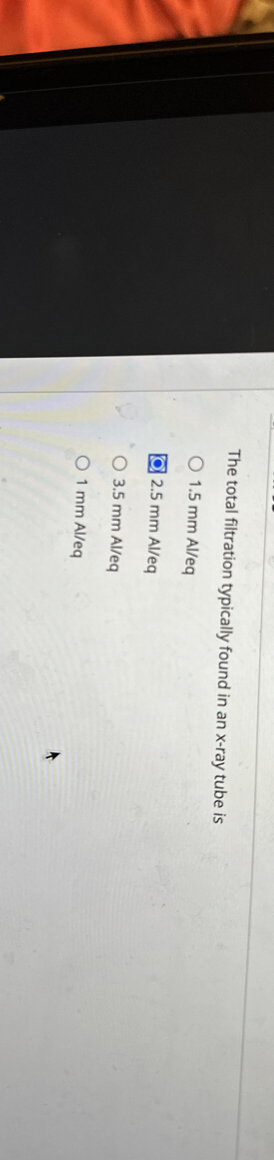 The total filtration typically found in an x -