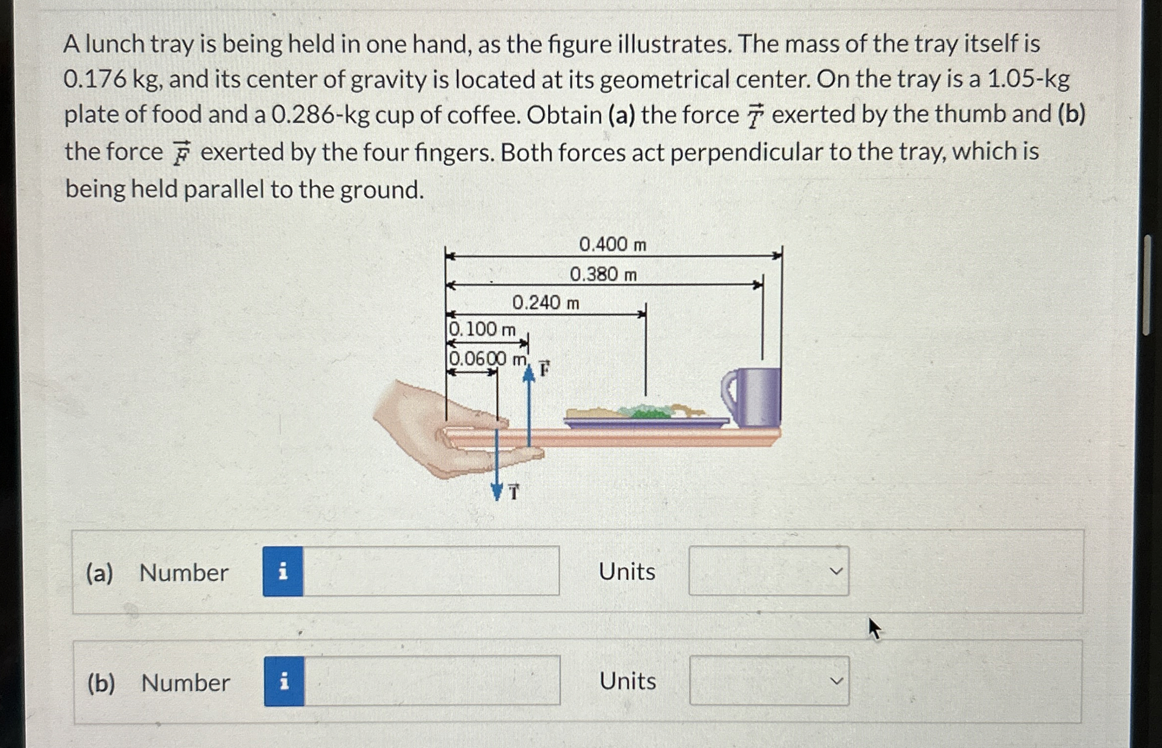 A lunch tray is being held in one hand, as the