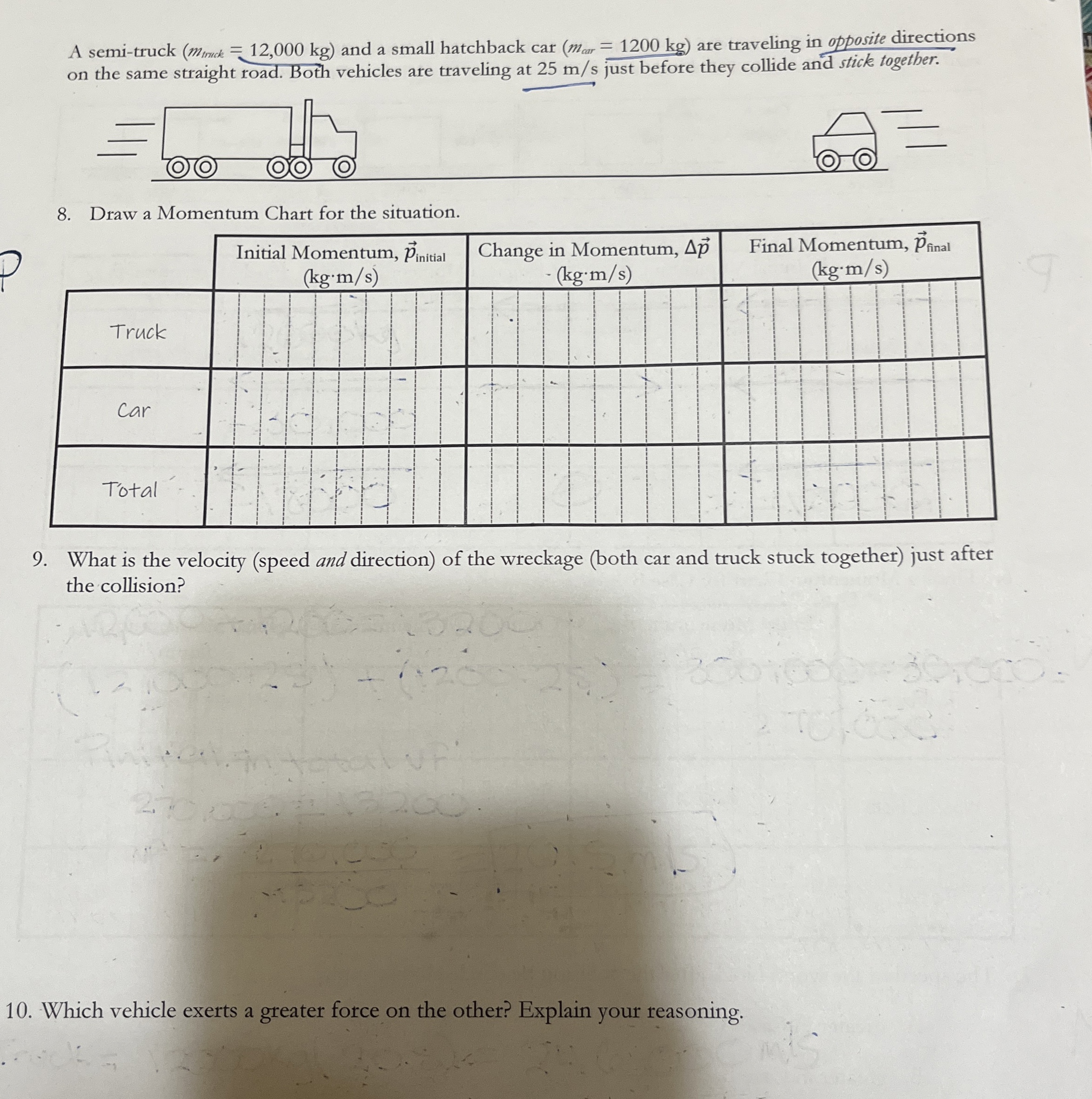 A semi - truck ( m t r r i c k = 1 2 , 0 0 0 k g