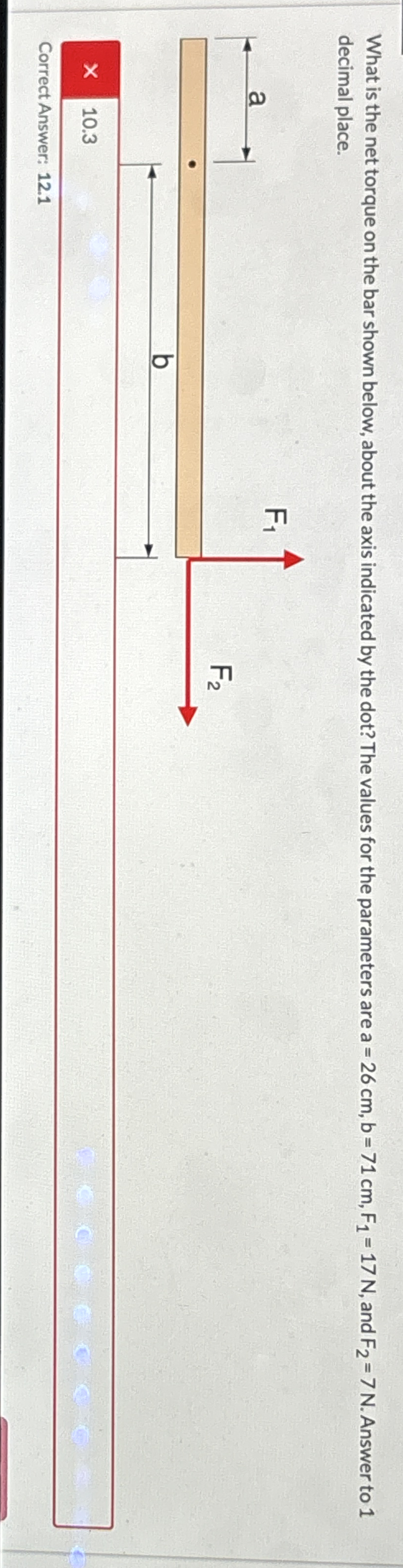 What is the net torque on the bar shown below,