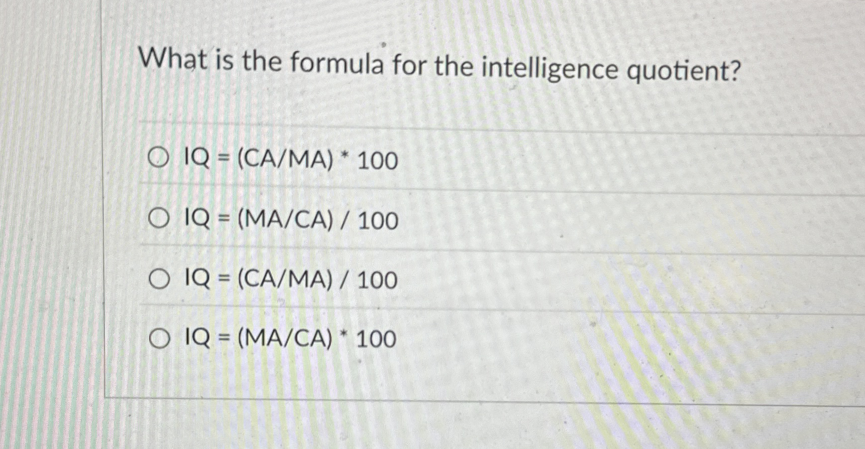 What is the formula for the intelligence