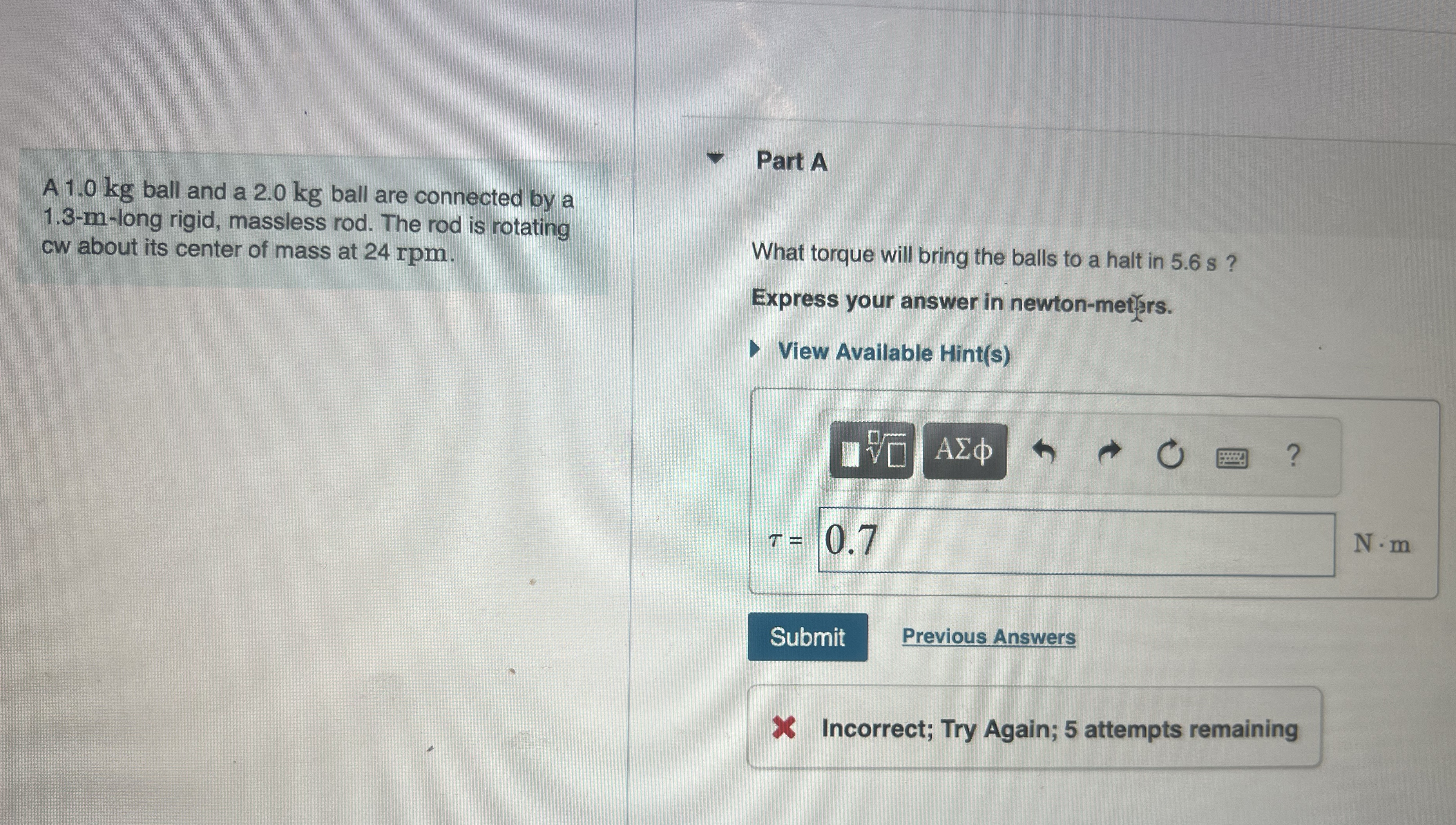 A 1 . 0 kg ball and a 2 . 0 kg ball are connected