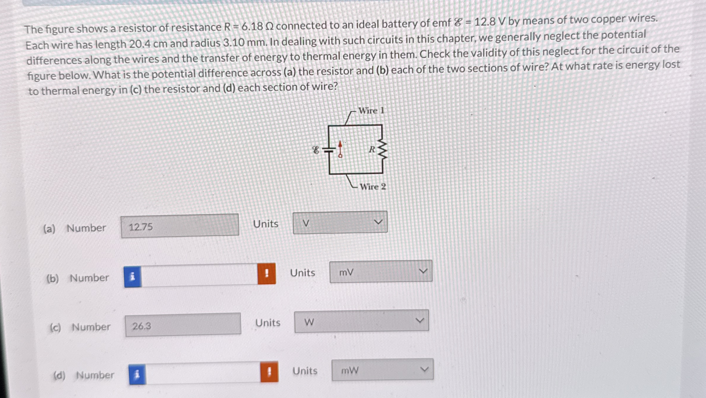 The figure shows a resistor of resistance R = 6 .