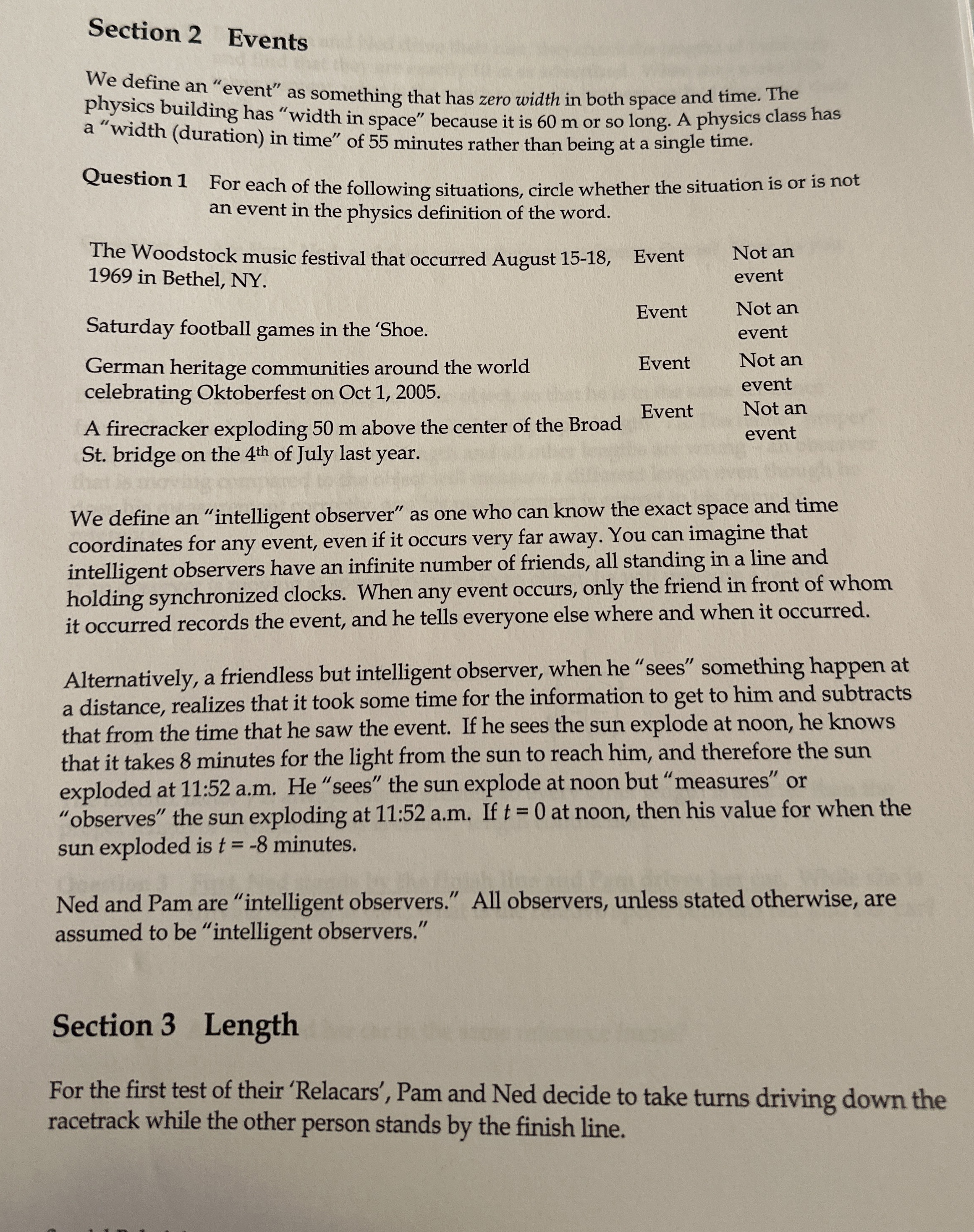 Section 2 Events We define an "event" as