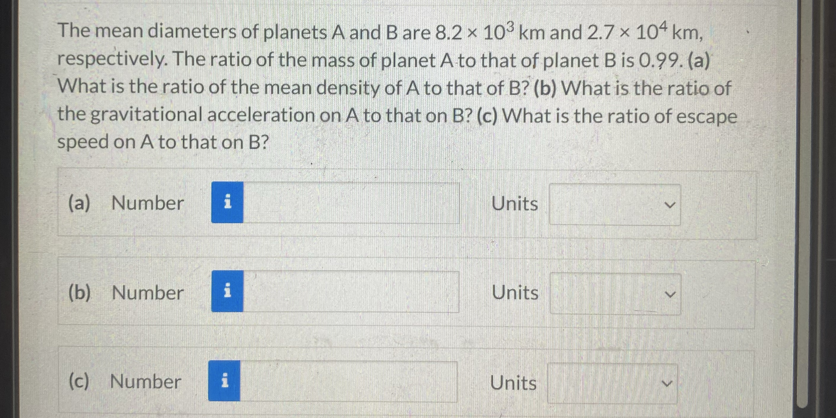 The mean diameters of planets A and B are 8 . 2 1