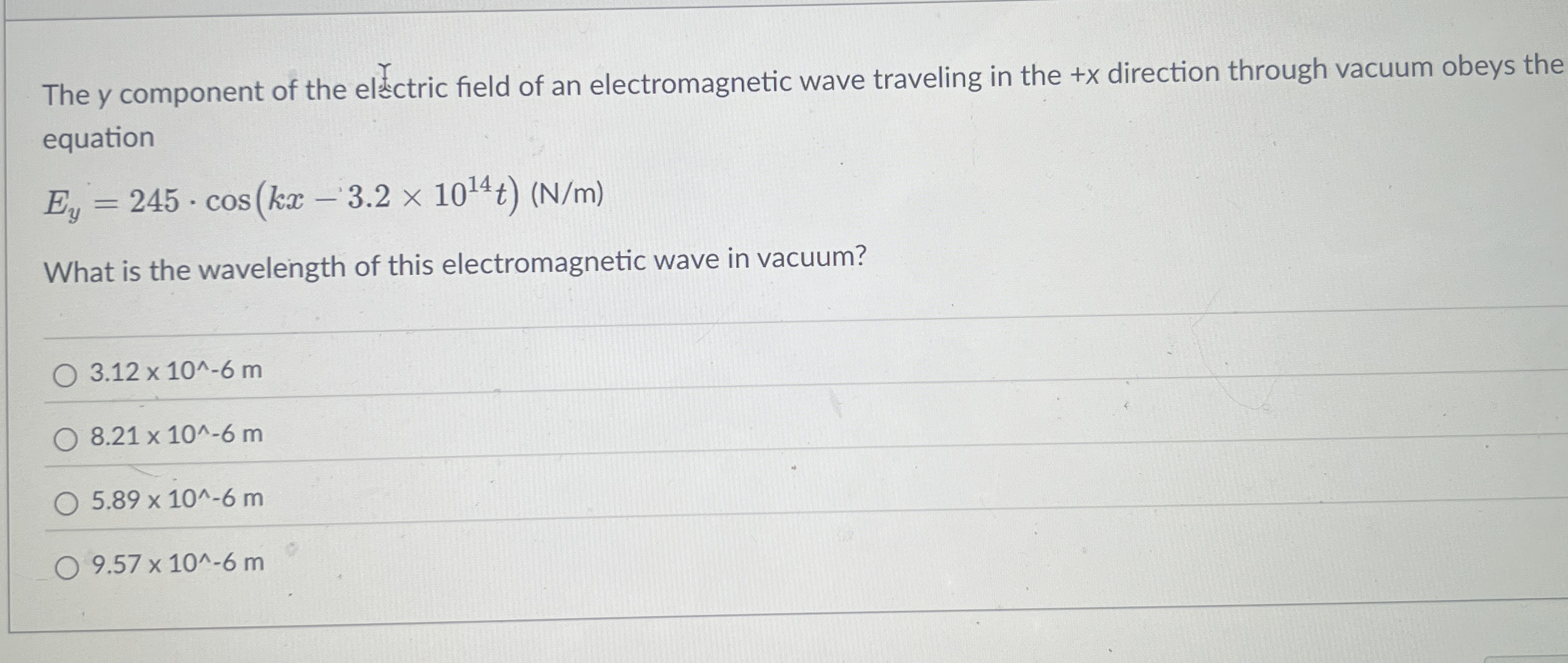The y component of the el chectric field of an
