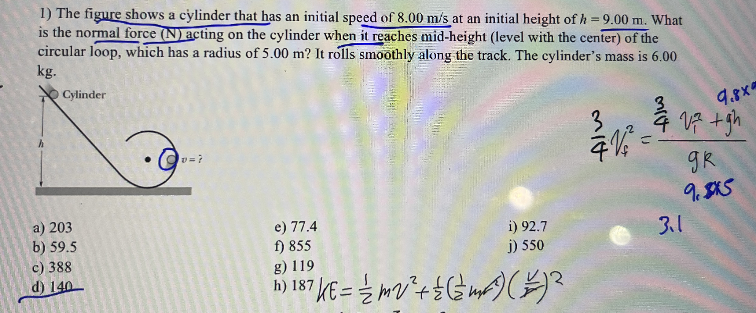 The figure shows a cylinder that has an initial