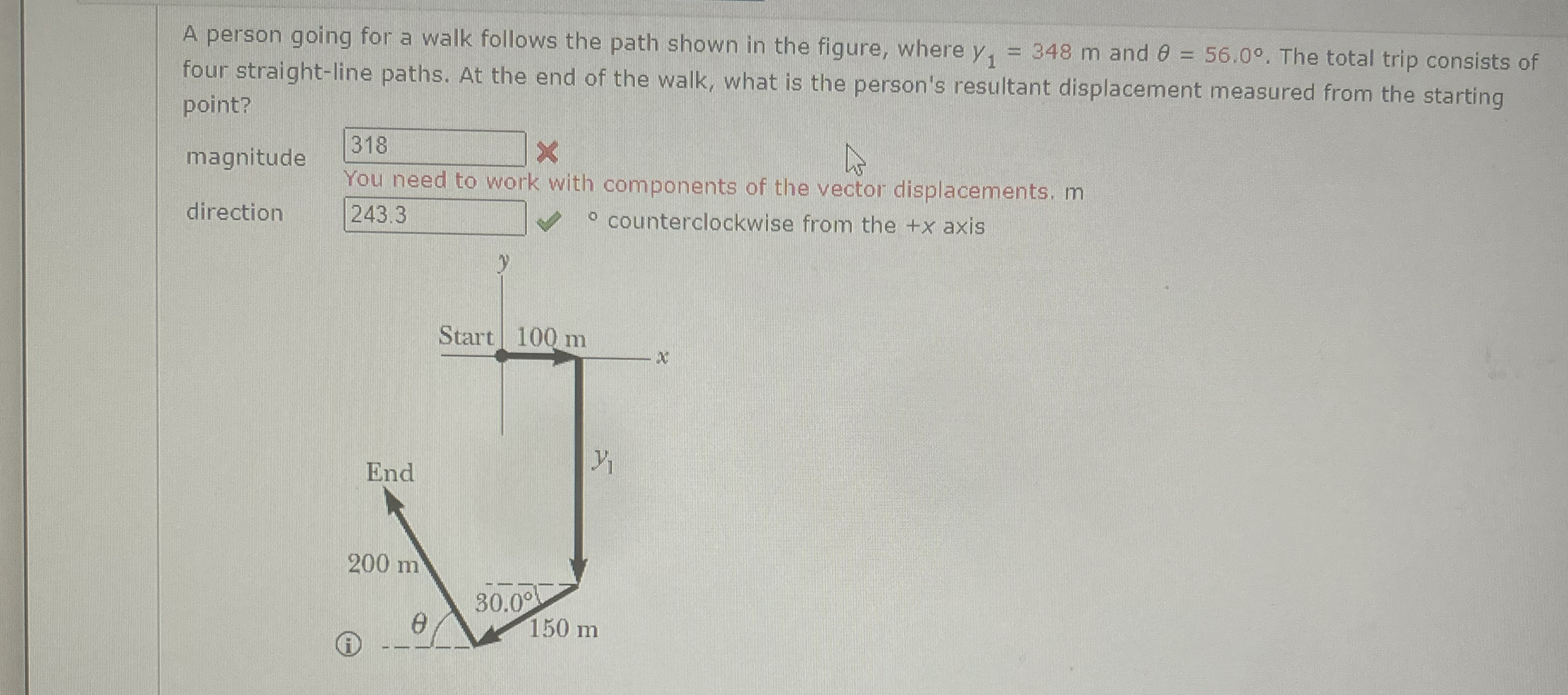 A person going for a walk follows the path shown