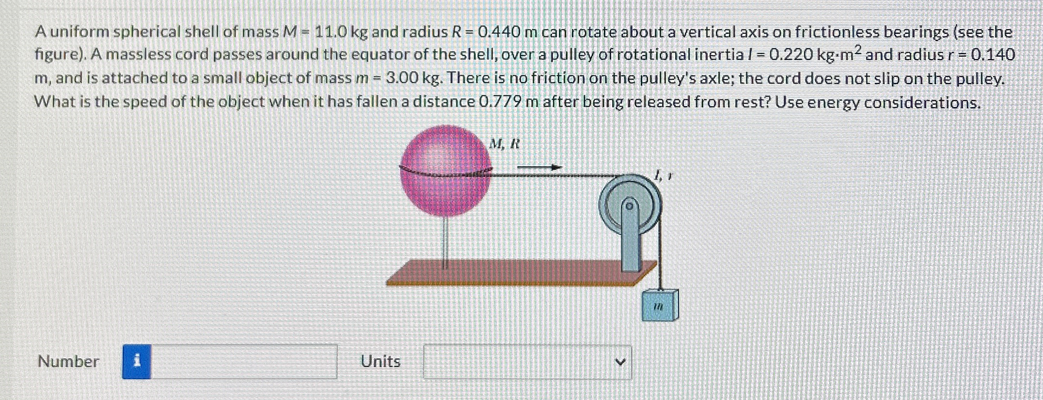 A uniform spherical shell of mass M = 1 1 . 0 k g